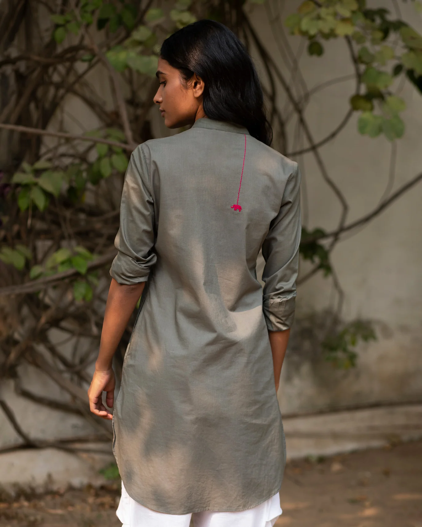 Basic Mid Length Kurta - Grey - Image 2
