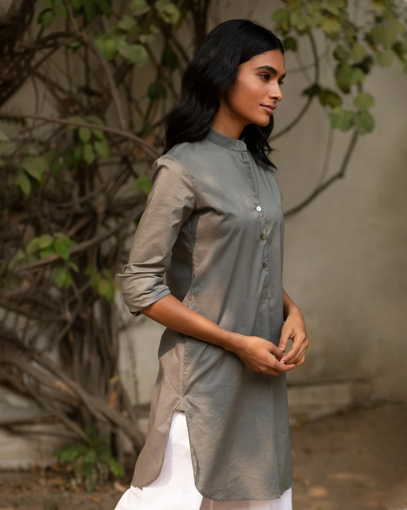 Basic Mid Length Kurta - Grey - Image 4