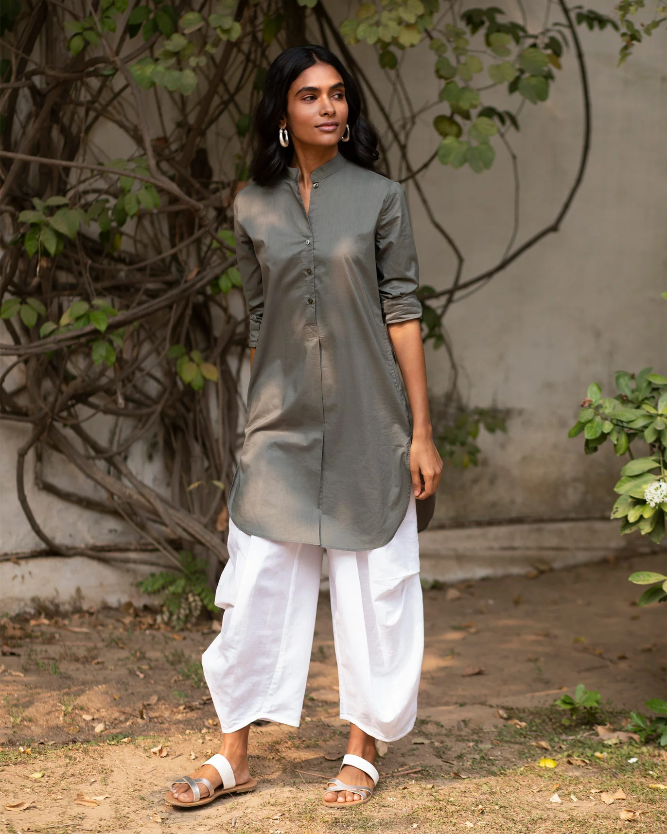 Basic Mid Length Kurta - Grey - Image 5