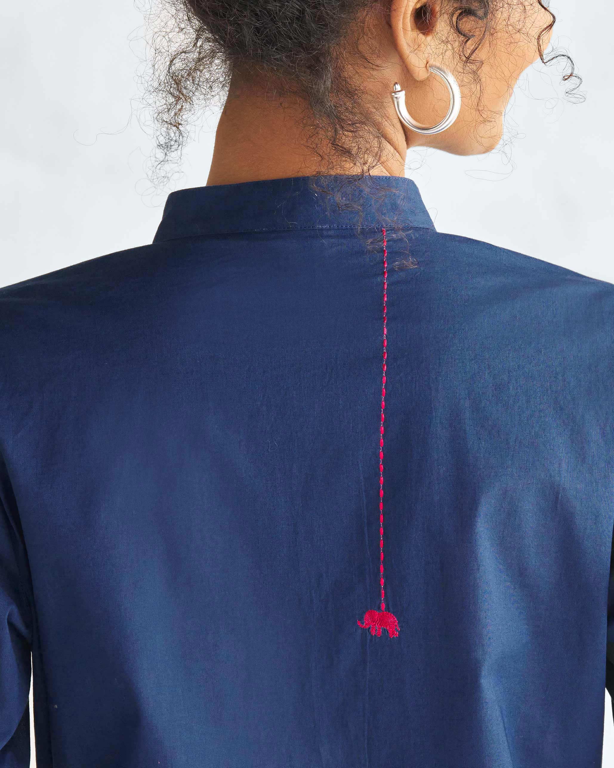 Basic Mid Length Kurta - Navy - Image 3