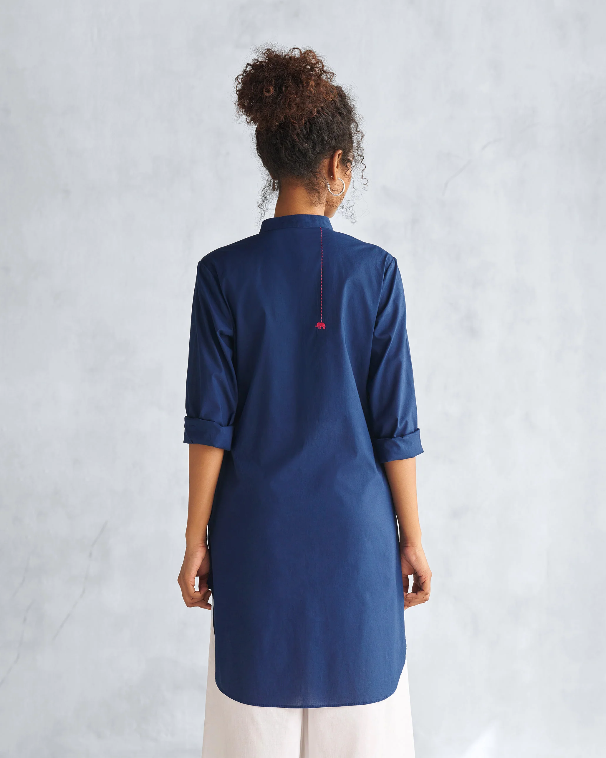 Basic Mid Length Kurta - Navy - Image 4
