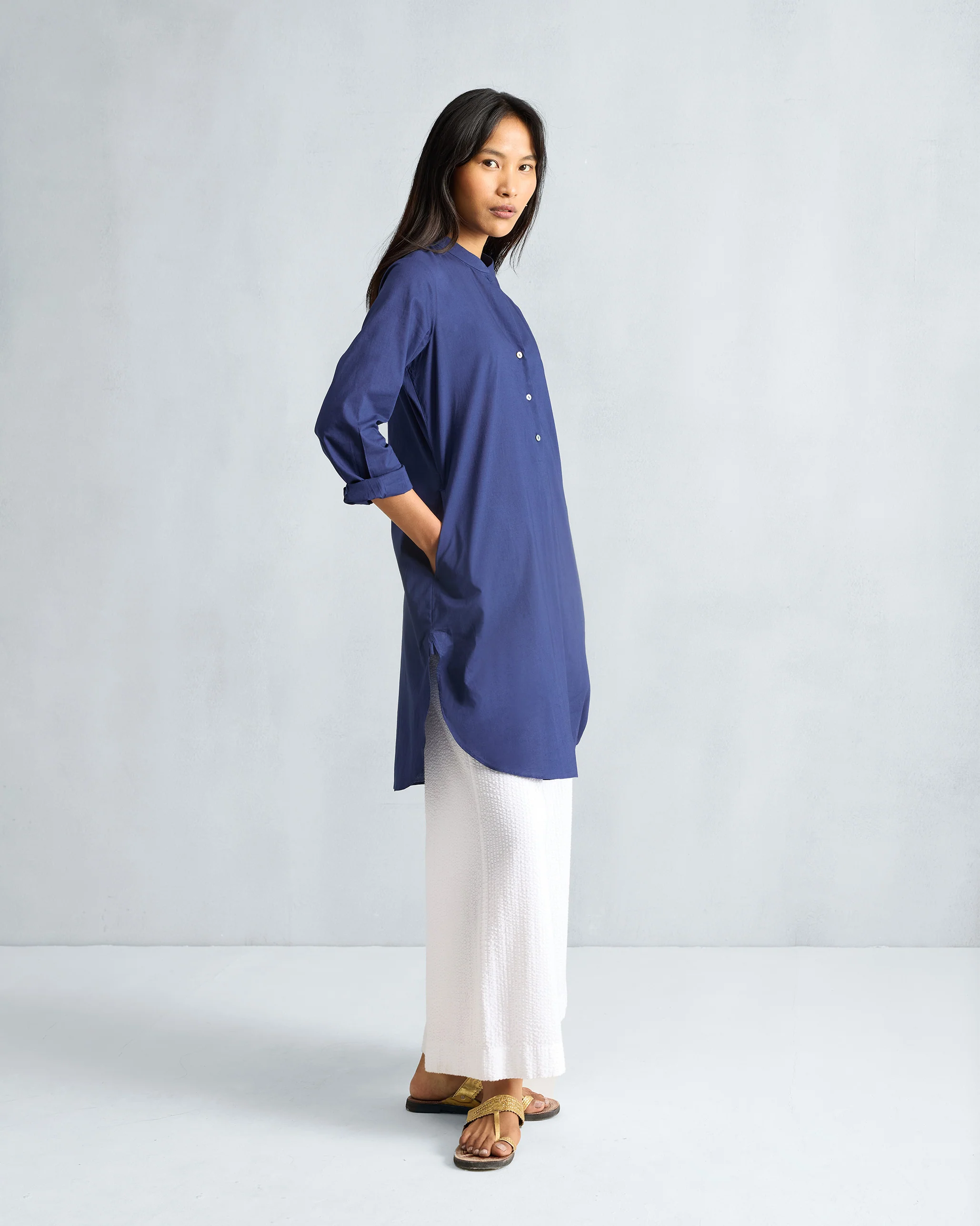 Basic Mid Length Kurta - Ink Blue - Image 2