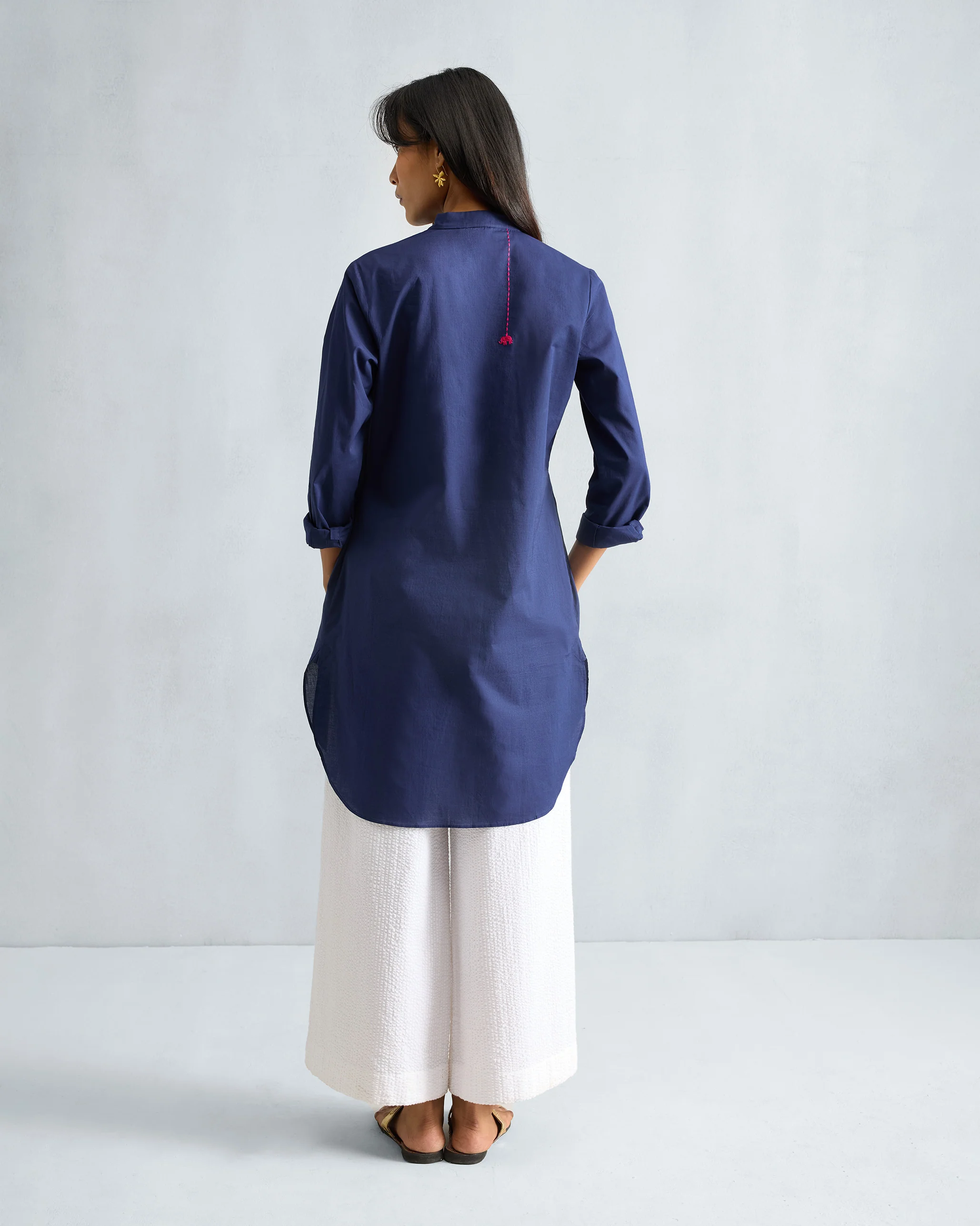 Basic Mid Length Kurta - Ink Blue - Image 3