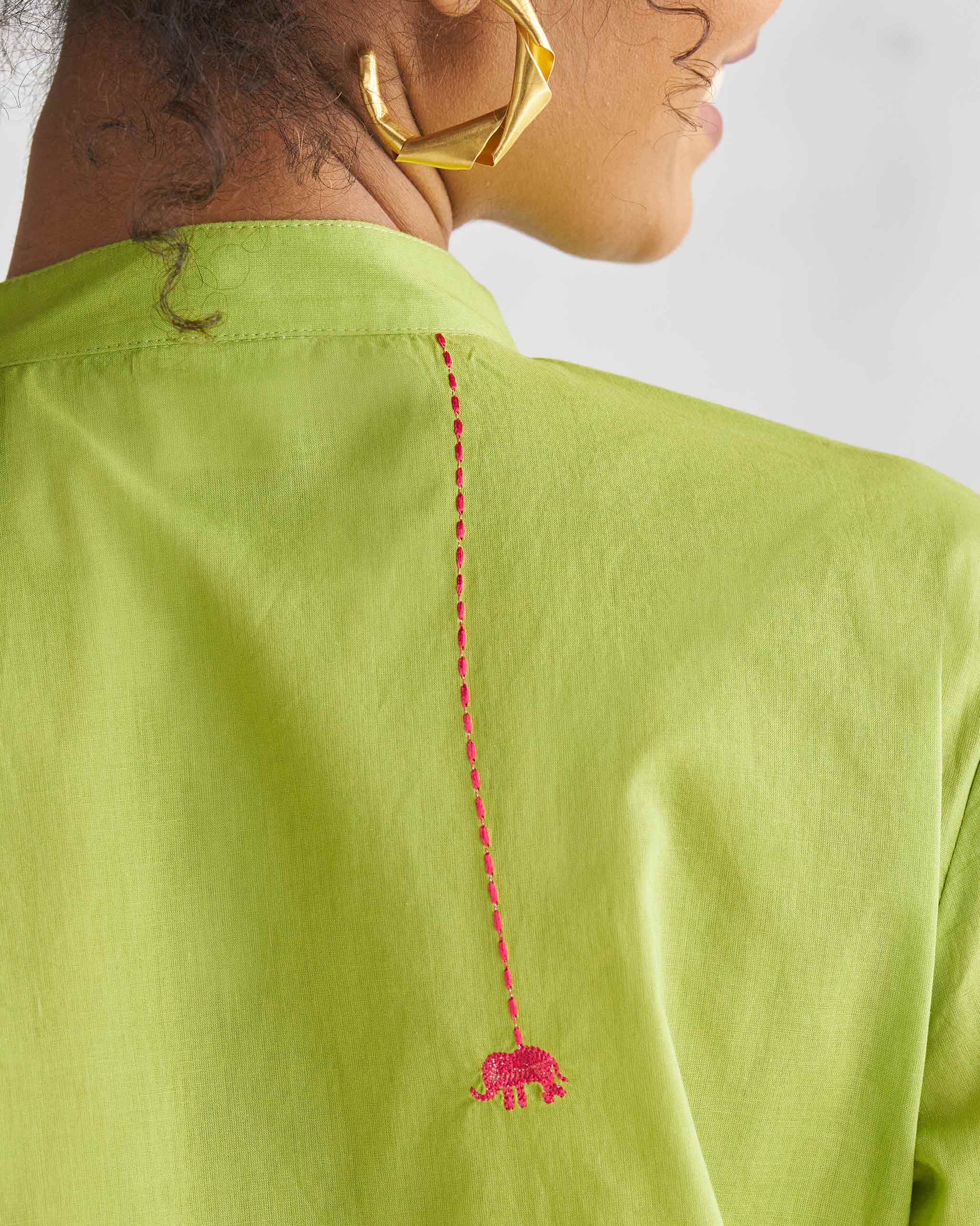 Basic Mid Length Kurta - Lime - Image 3