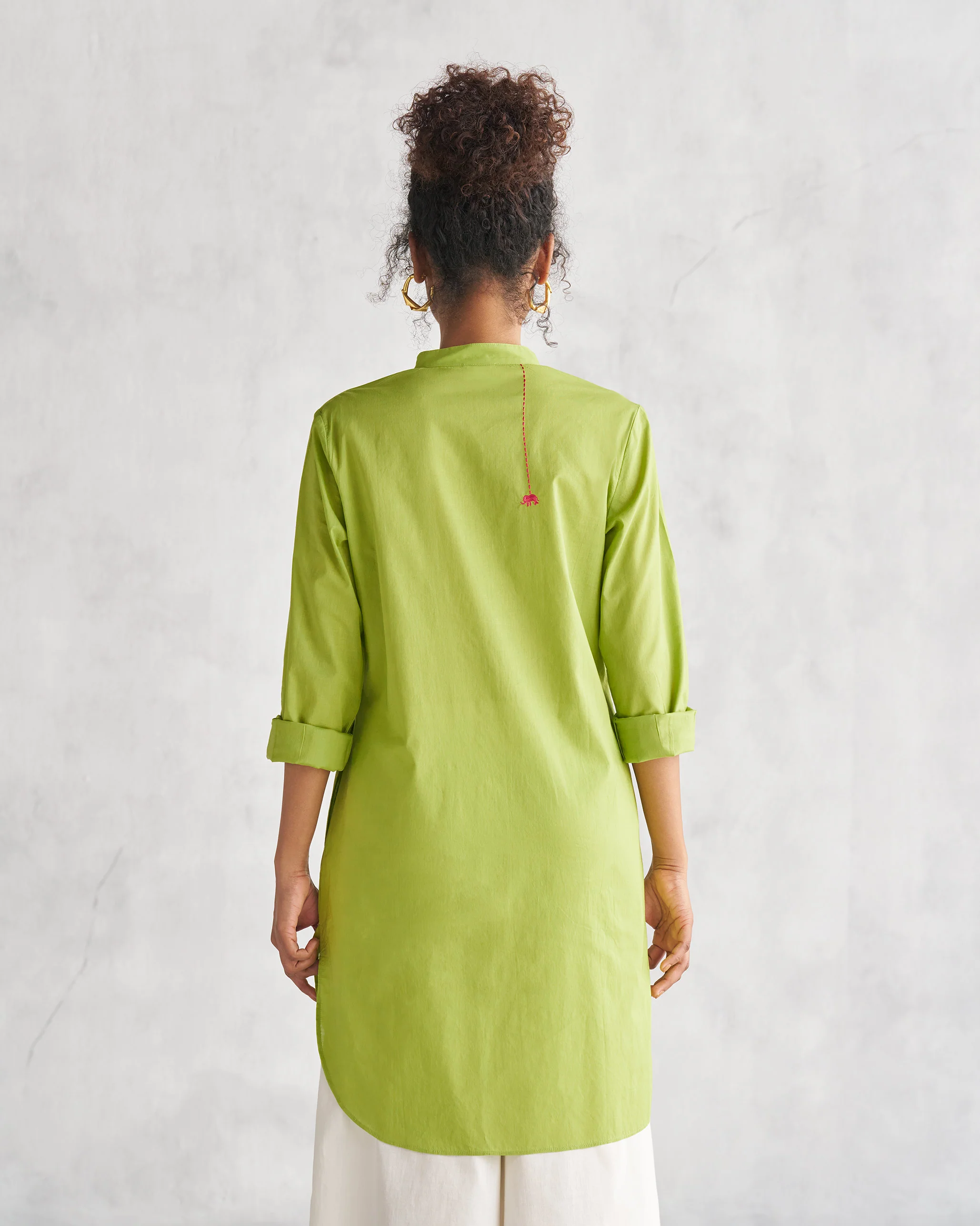 Basic Mid Length Kurta - Lime - Image 4