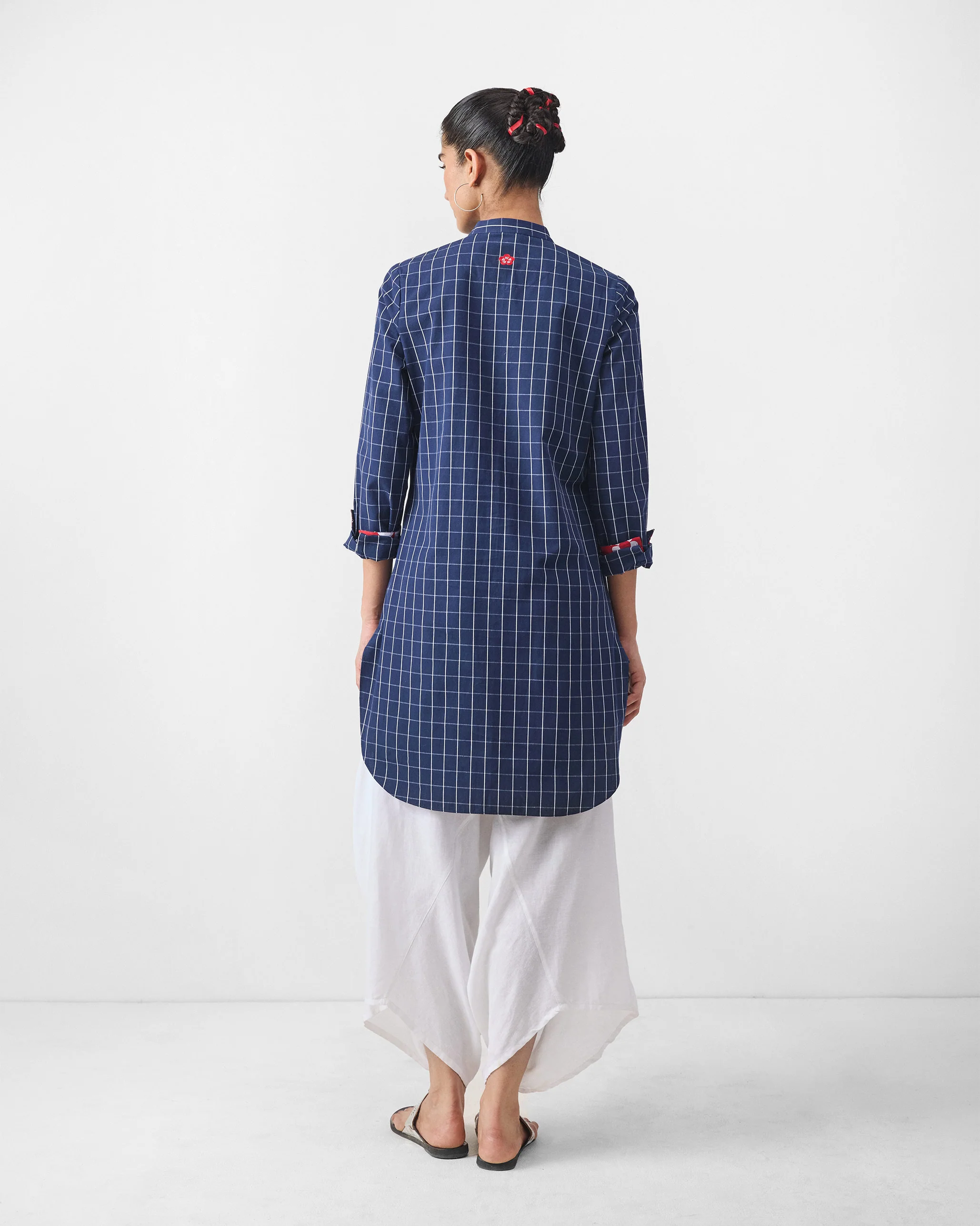 Basic Mid Length Kurta - Navy & White Checks - Image 4