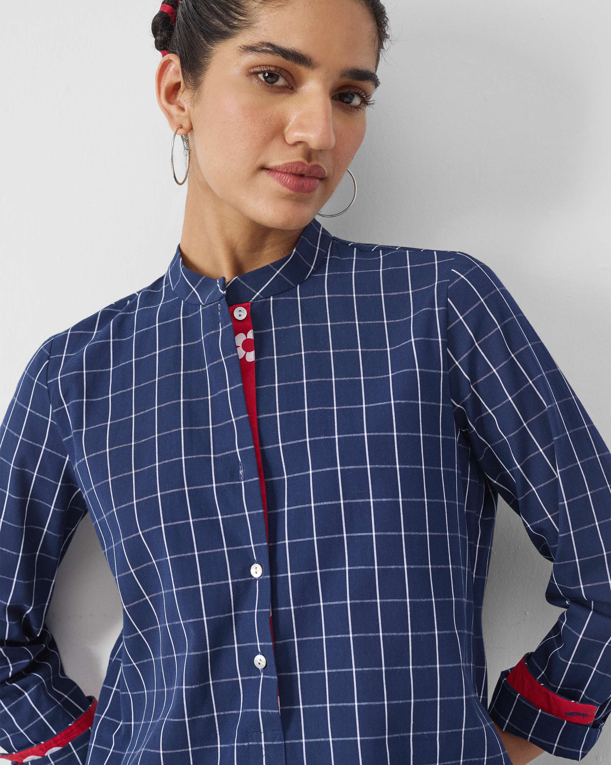 Basic Mid Length Kurta - Navy & White Checks - Image 6