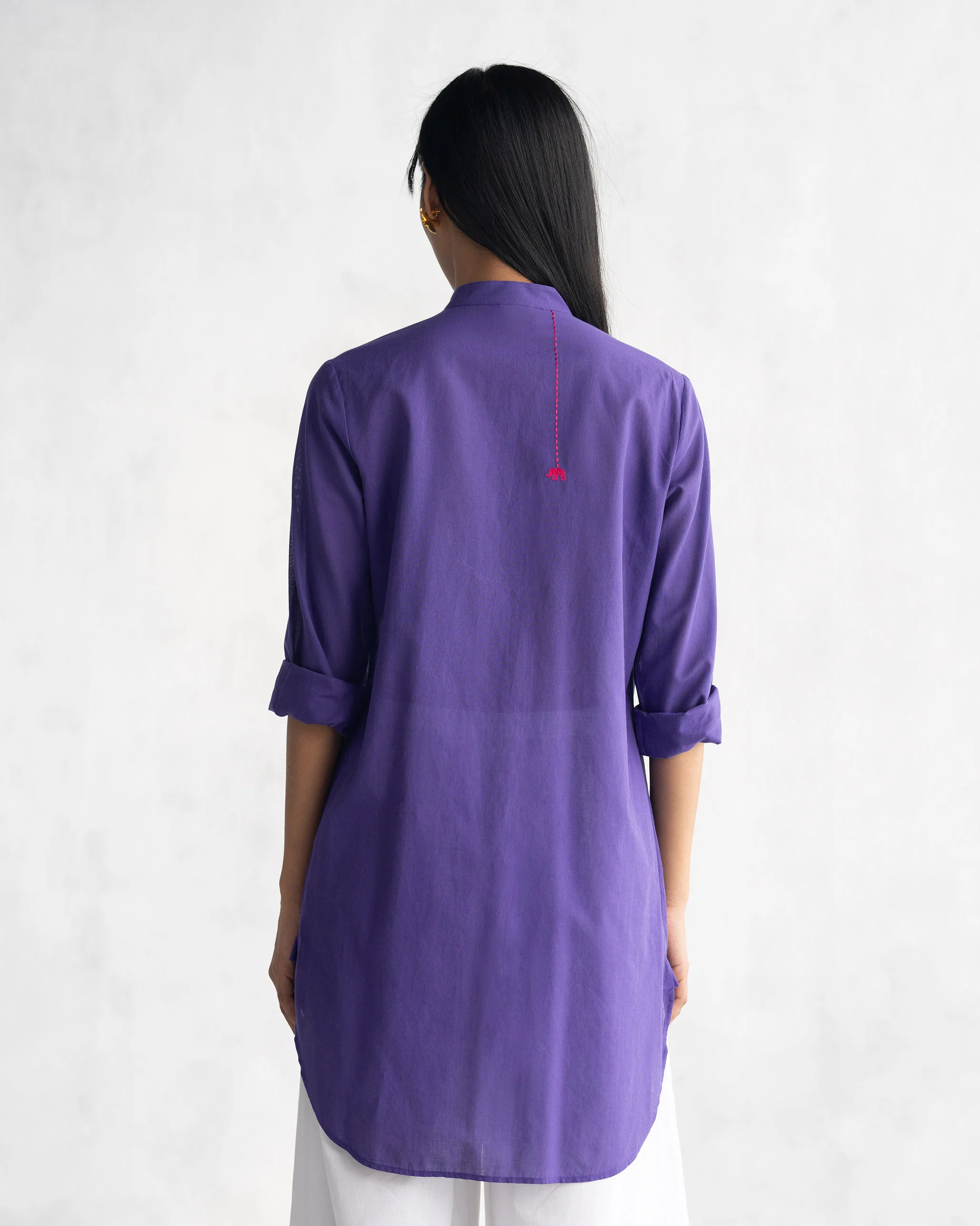 Basic Mid Length Kurta - Purple - Image 3