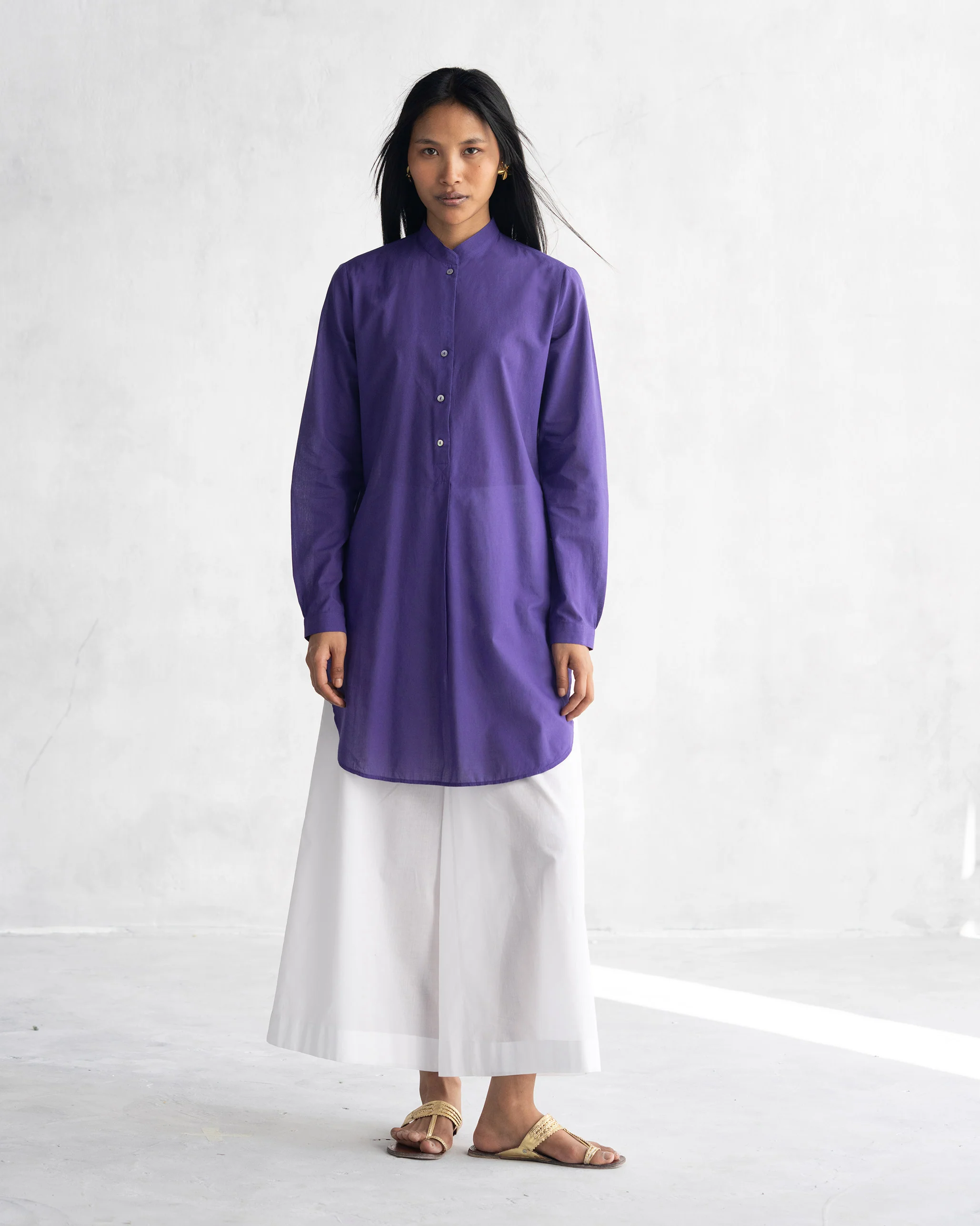 Basic Mid Length Kurta - Purple - Image 4