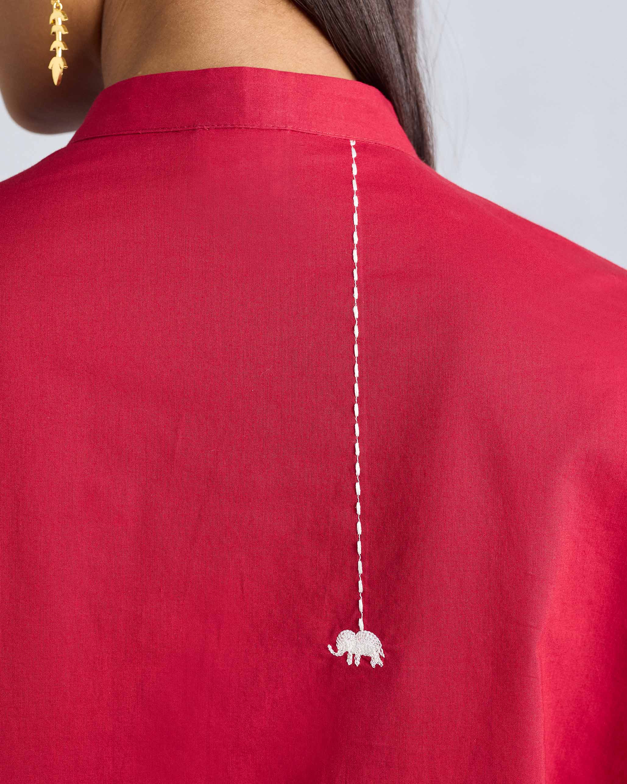 Basic Mid Length Kurta - Red - Image 2