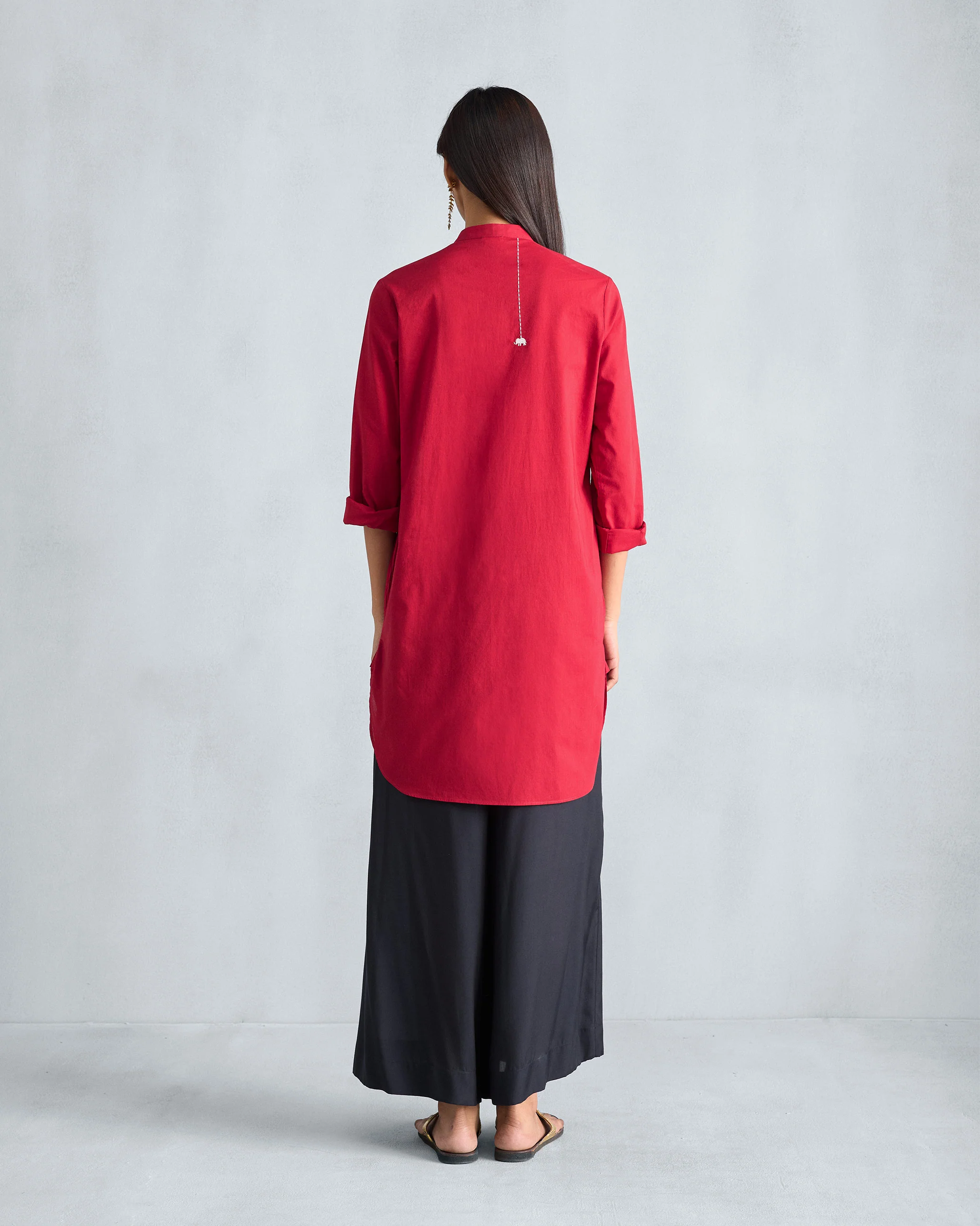 Basic Mid Length Kurta - Red - Image 3