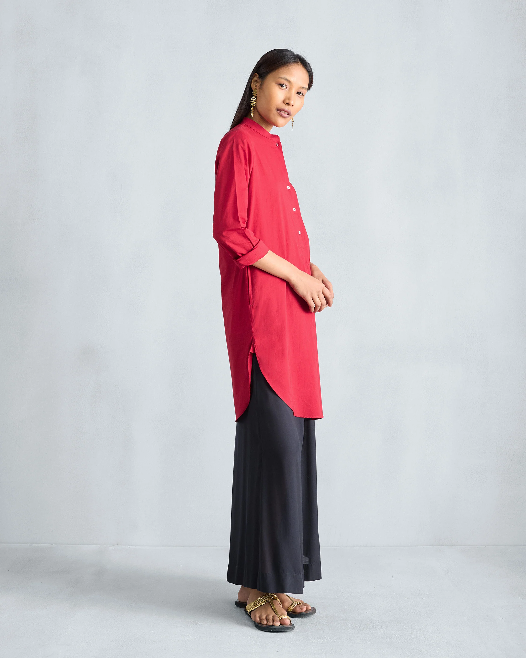 Basic Mid Length Kurta - Red - Image 4