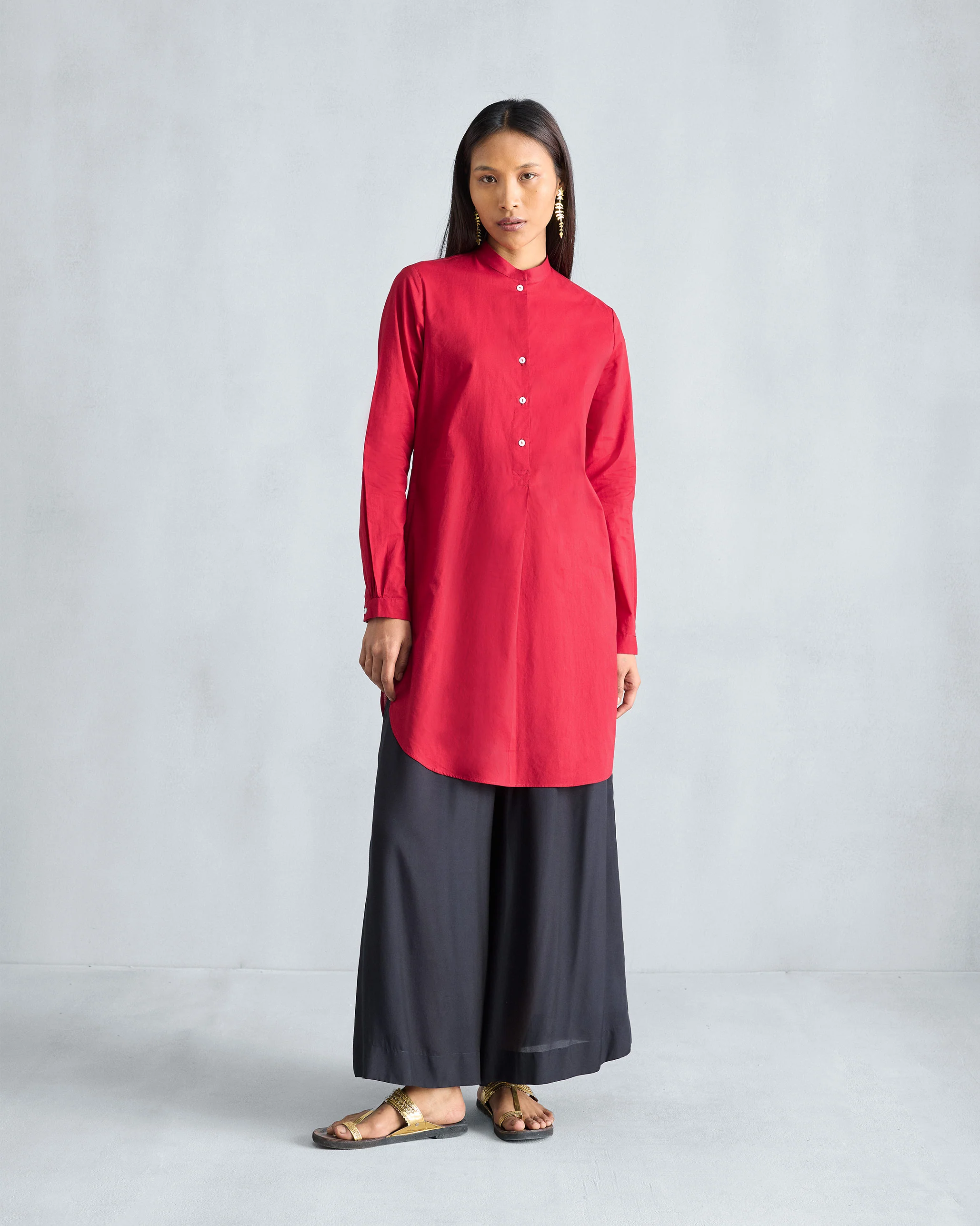 Basic Mid Length Kurta - Red - Image 5