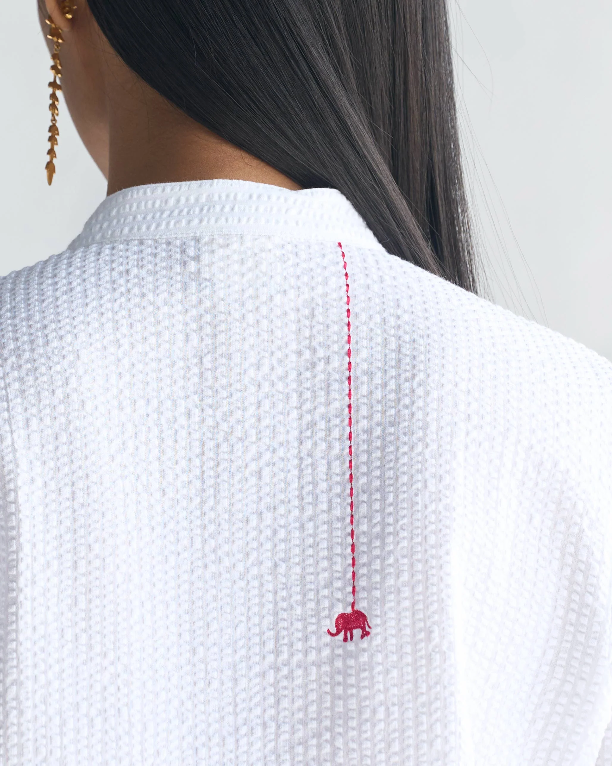 Basic Mid Length Kurta - White Seersucker - Image 3