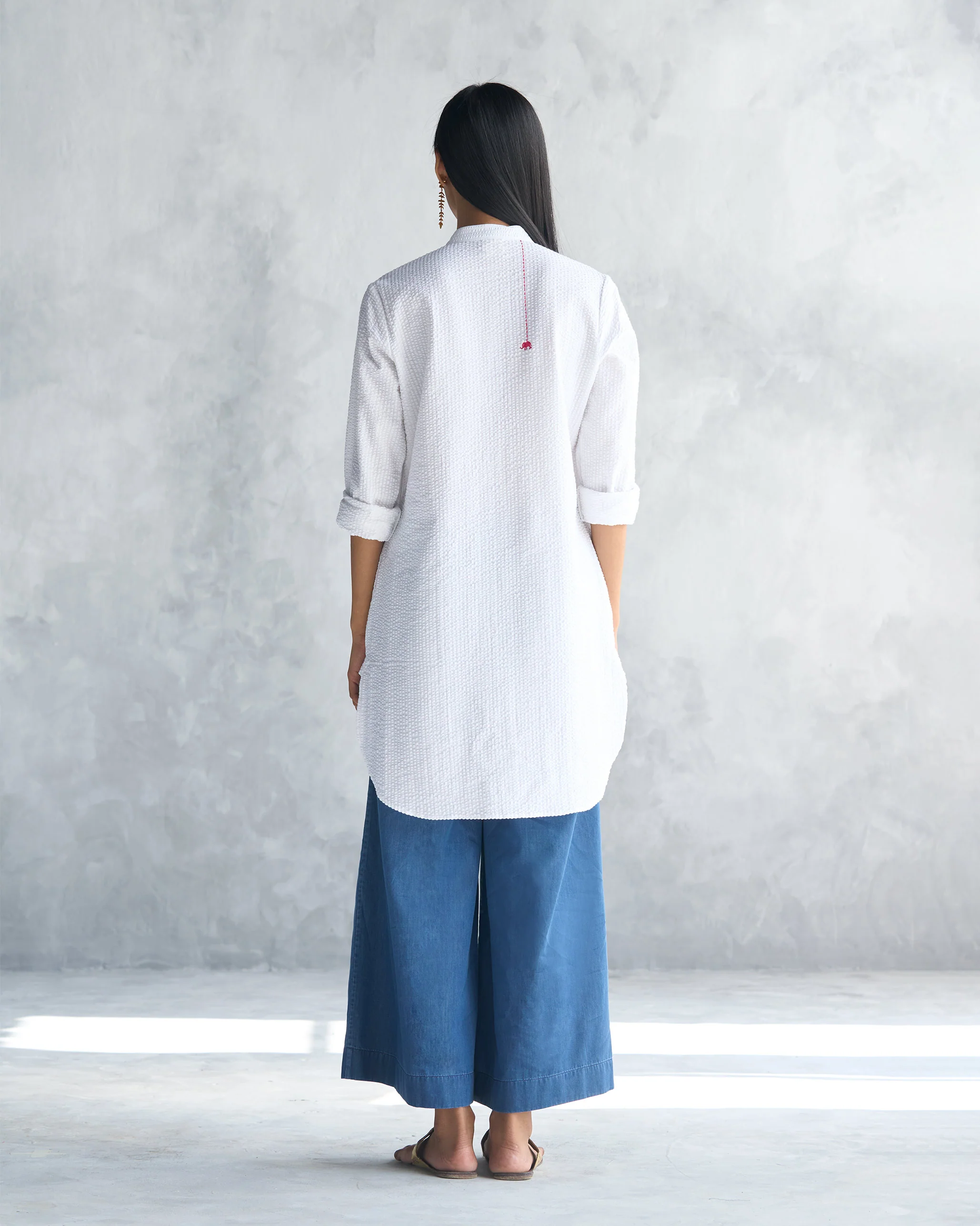 Basic Mid Length Kurta - White Seersucker - Image 4