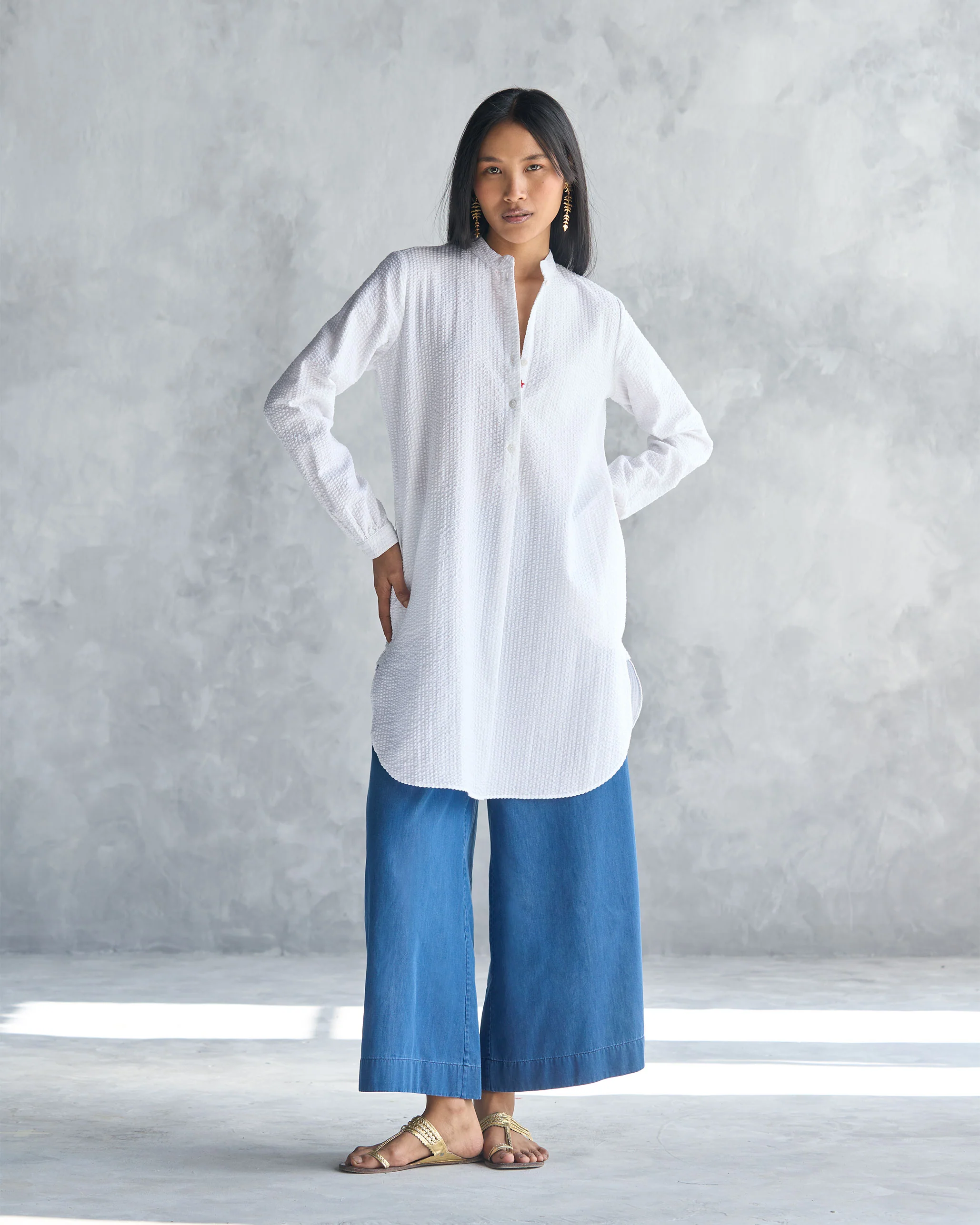 Basic Mid Length Kurta - White Seersucker - Image 5