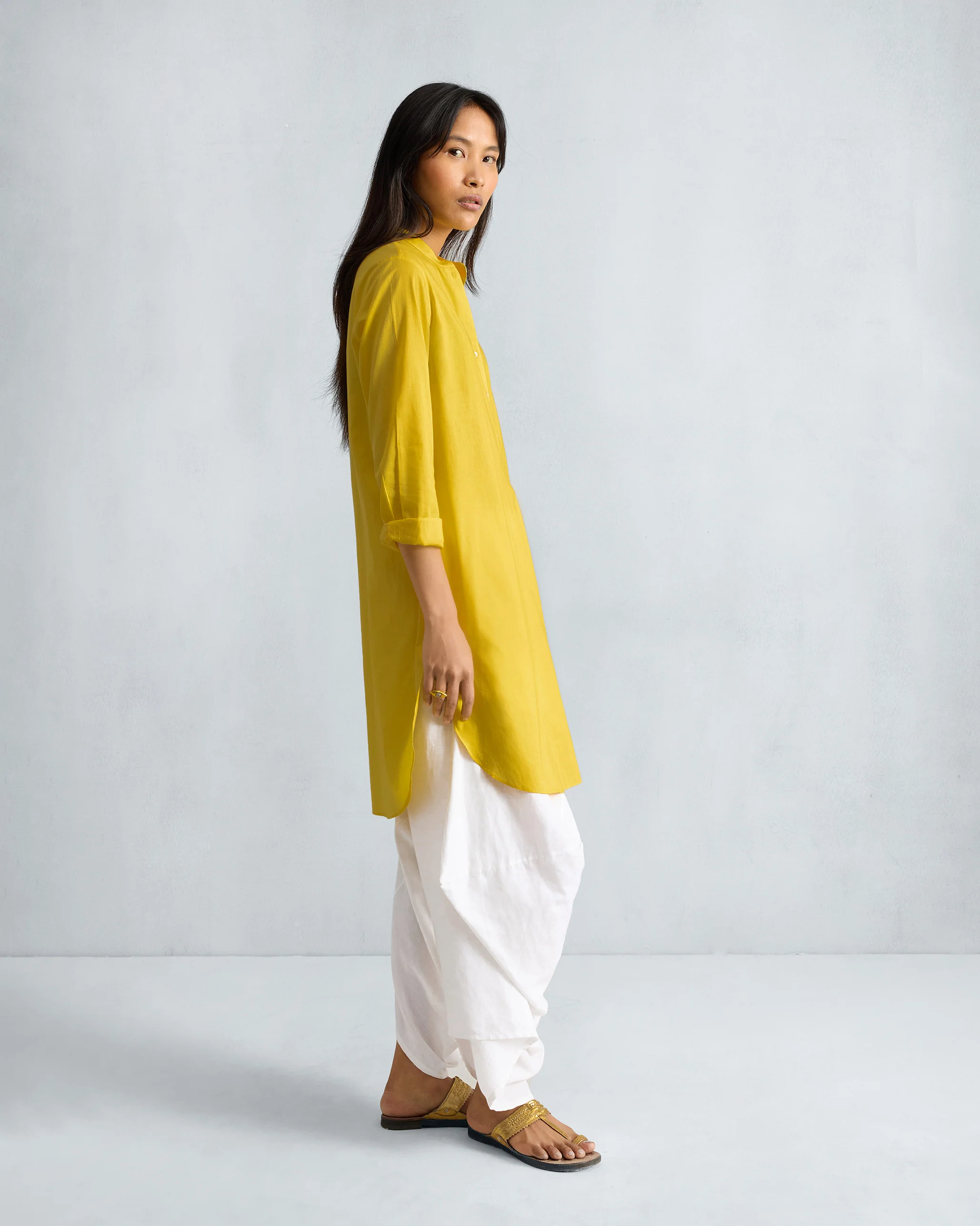Basic Mid Length Kurta - Yellow - Image 2