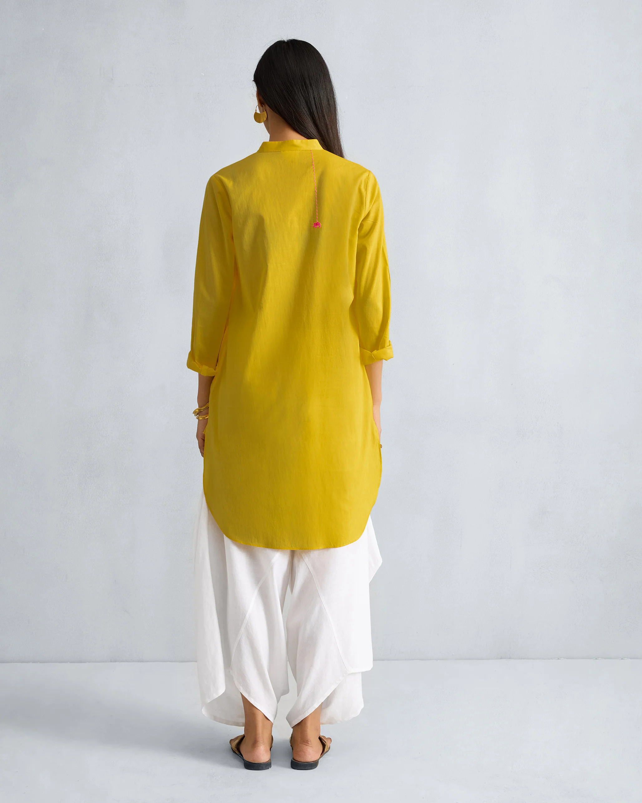 Basic Mid Length Kurta - Yellow - Image 3