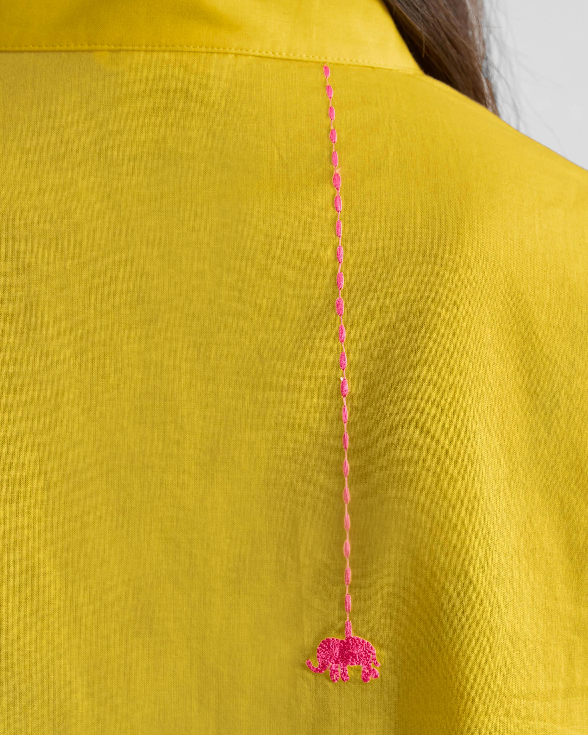 Basic Mid Length Kurta - Yellow - Image 4