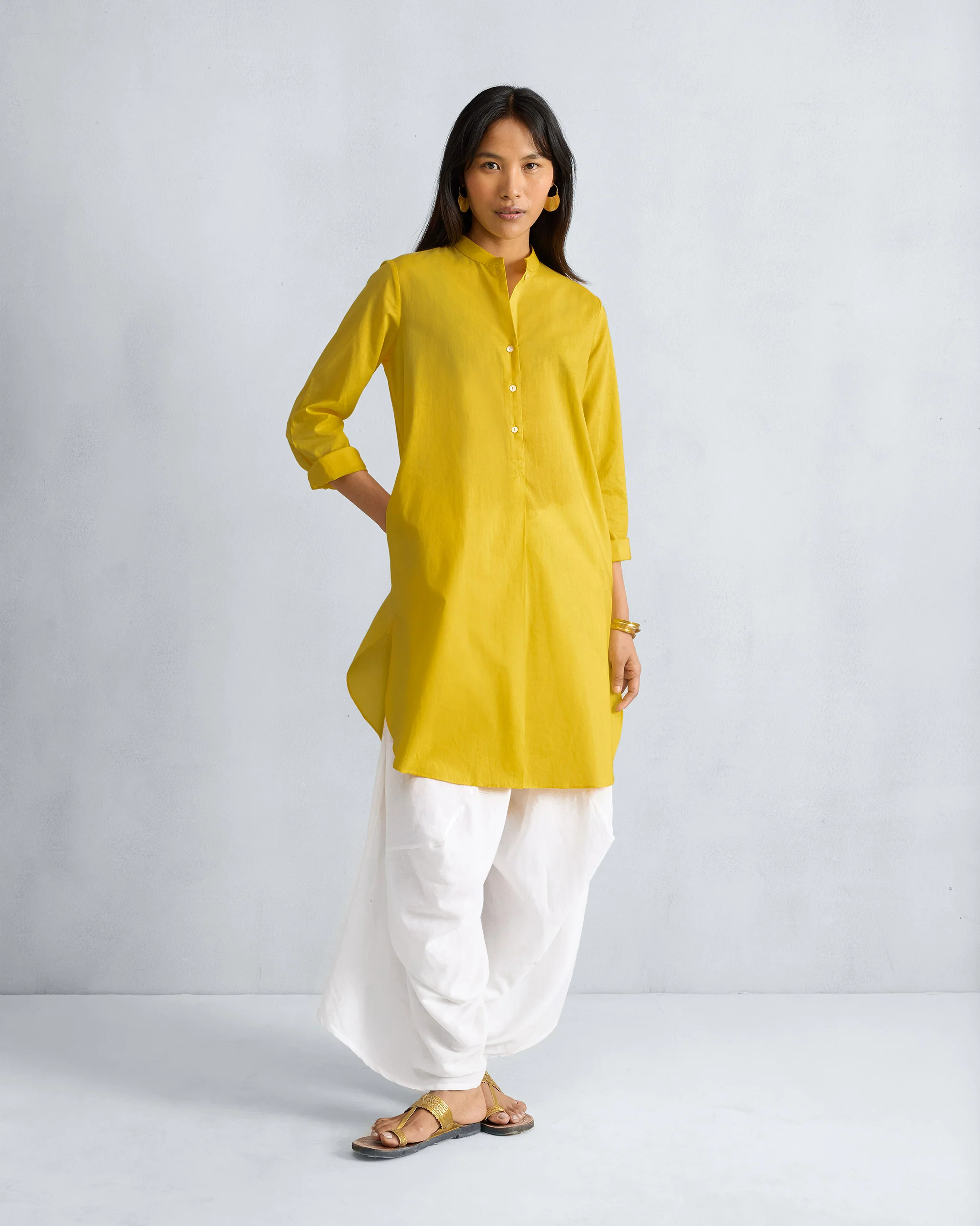 Basic Mid Length Kurta - Yellow - Image 6