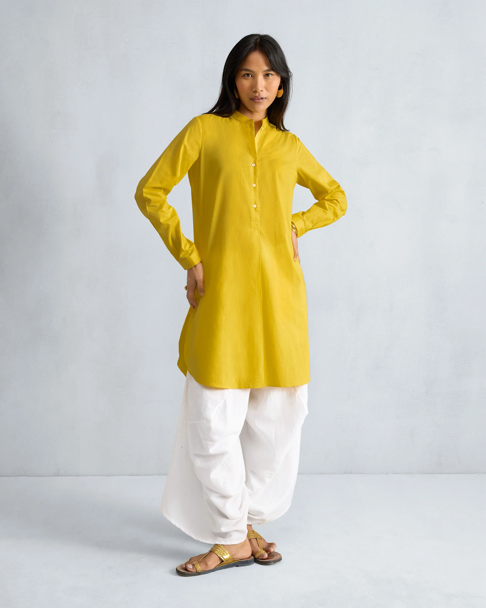 Basic Mid Length Kurta - Yellow - Image 7