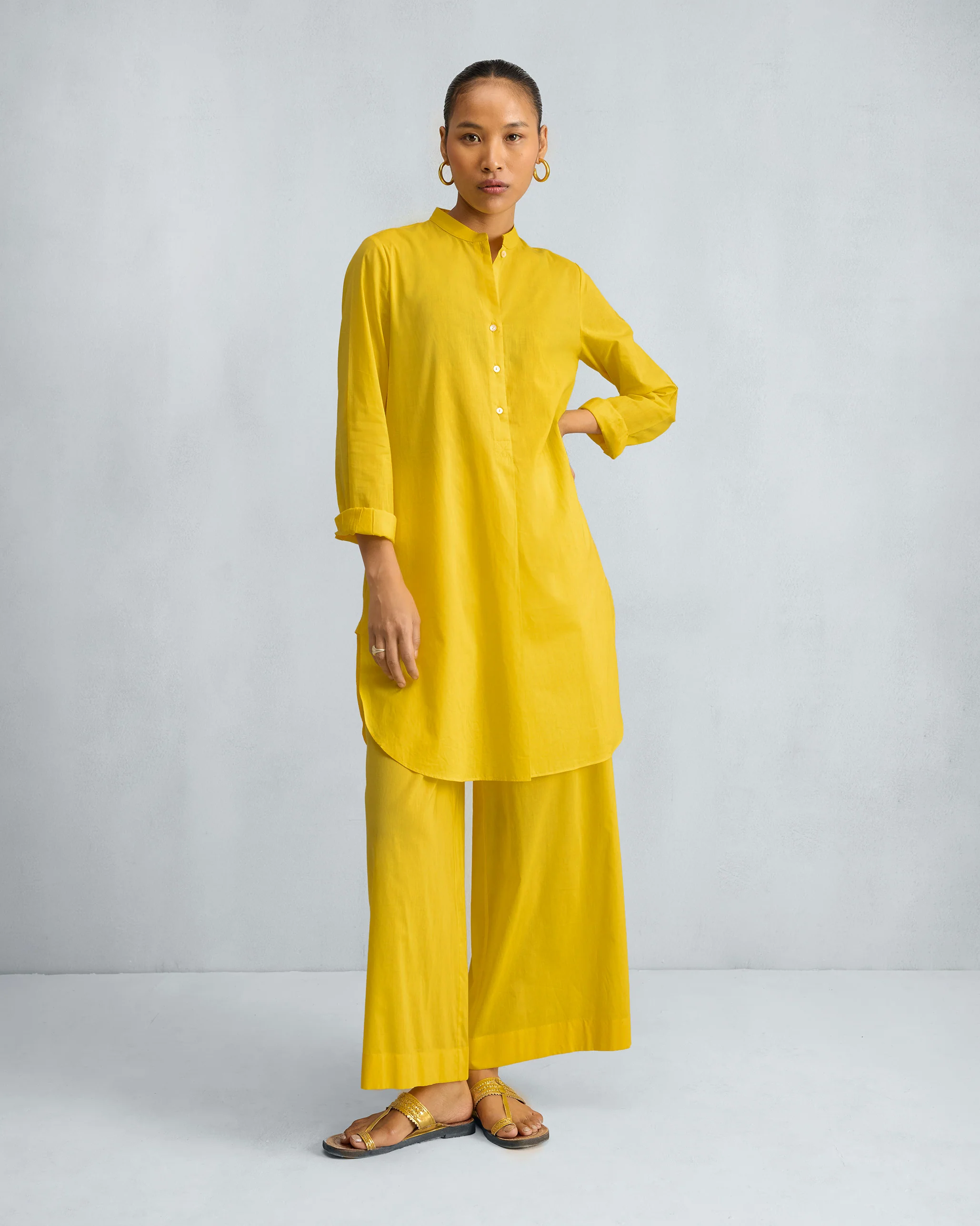 Basic Mid Length Kurta - Yellow - Image 8