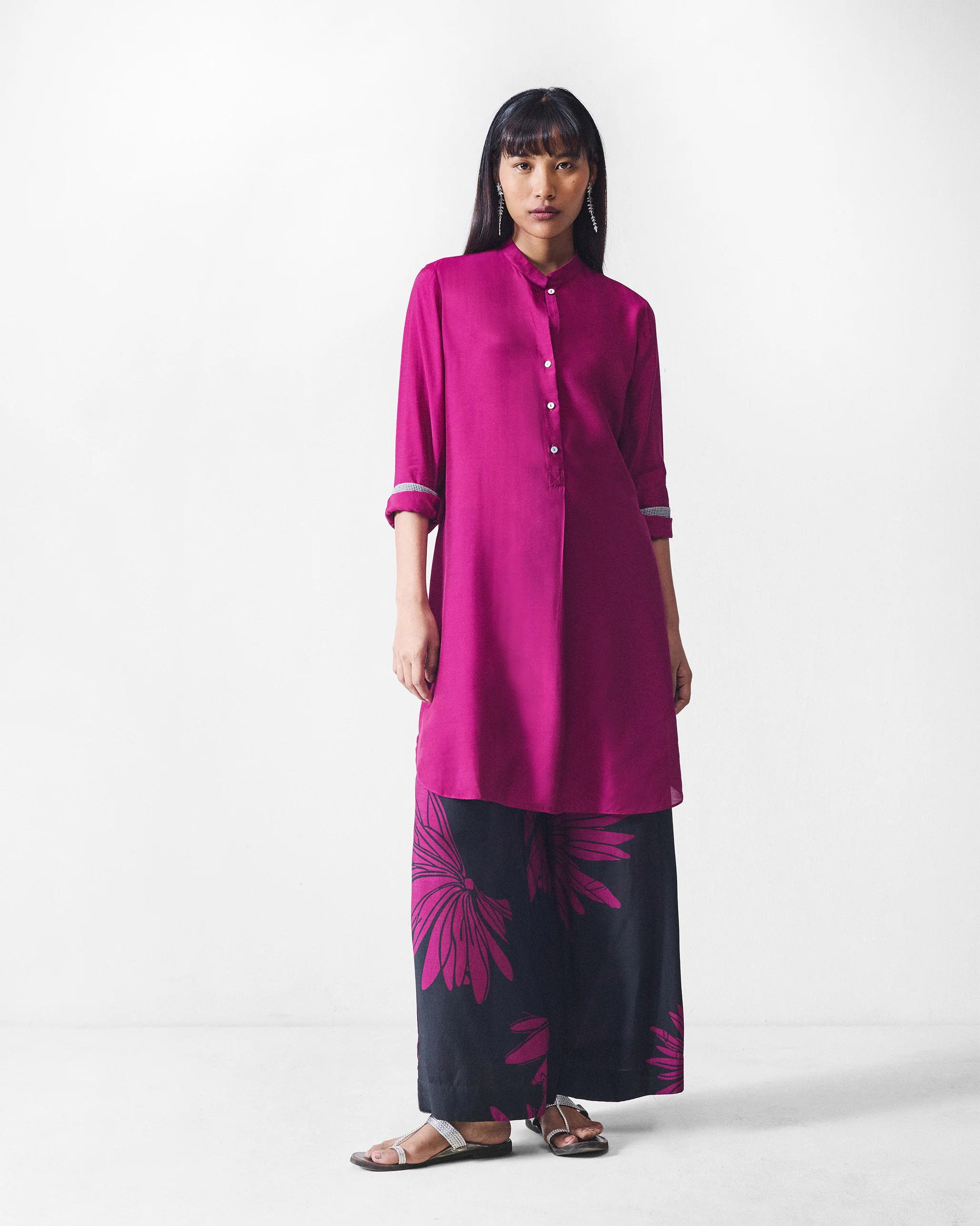Basic Pyjama - Black & Mulberry Printed - Image 5