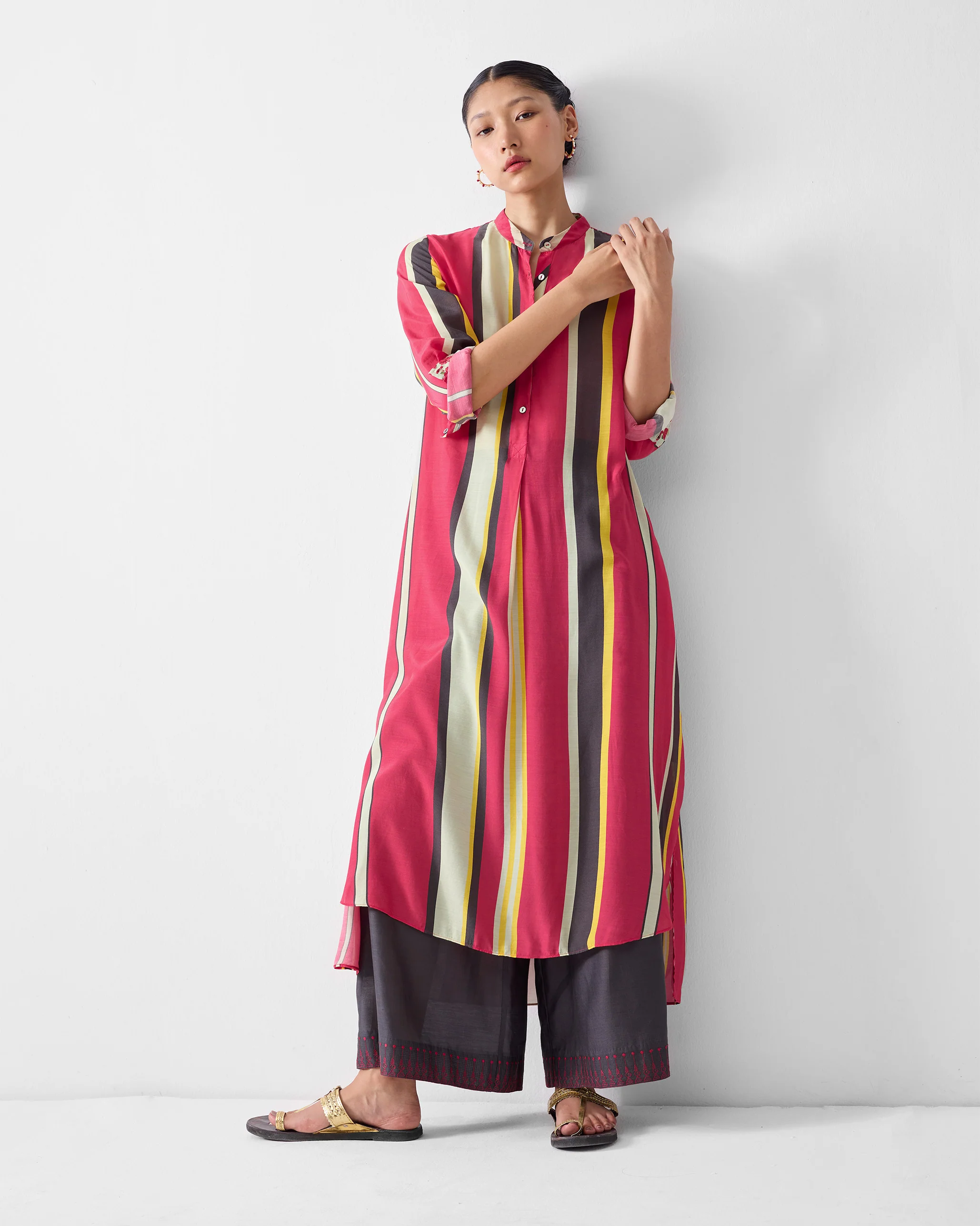 Basic Pyjamas - Charcoal & Watermelon Embroidered - Image 5