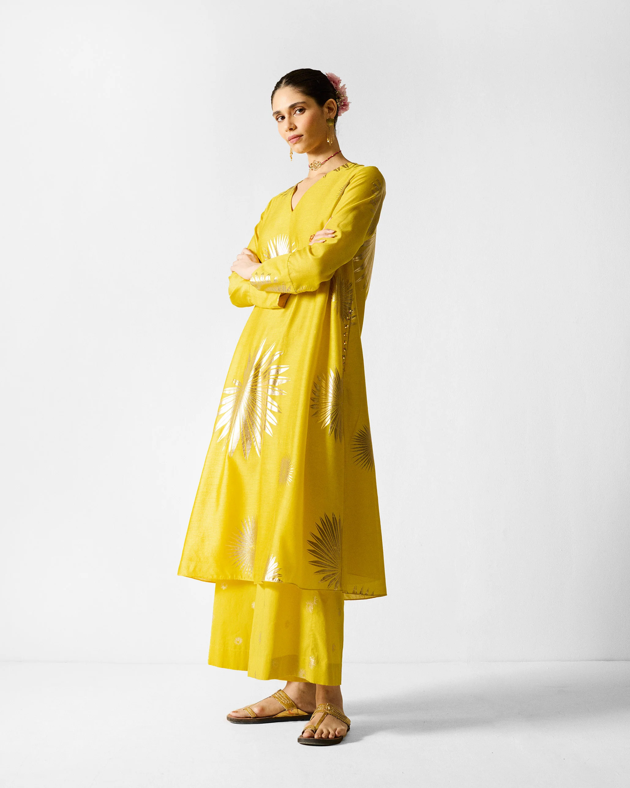 Basic Pyjamas - Chartreuse & Gold Printed - Image 7