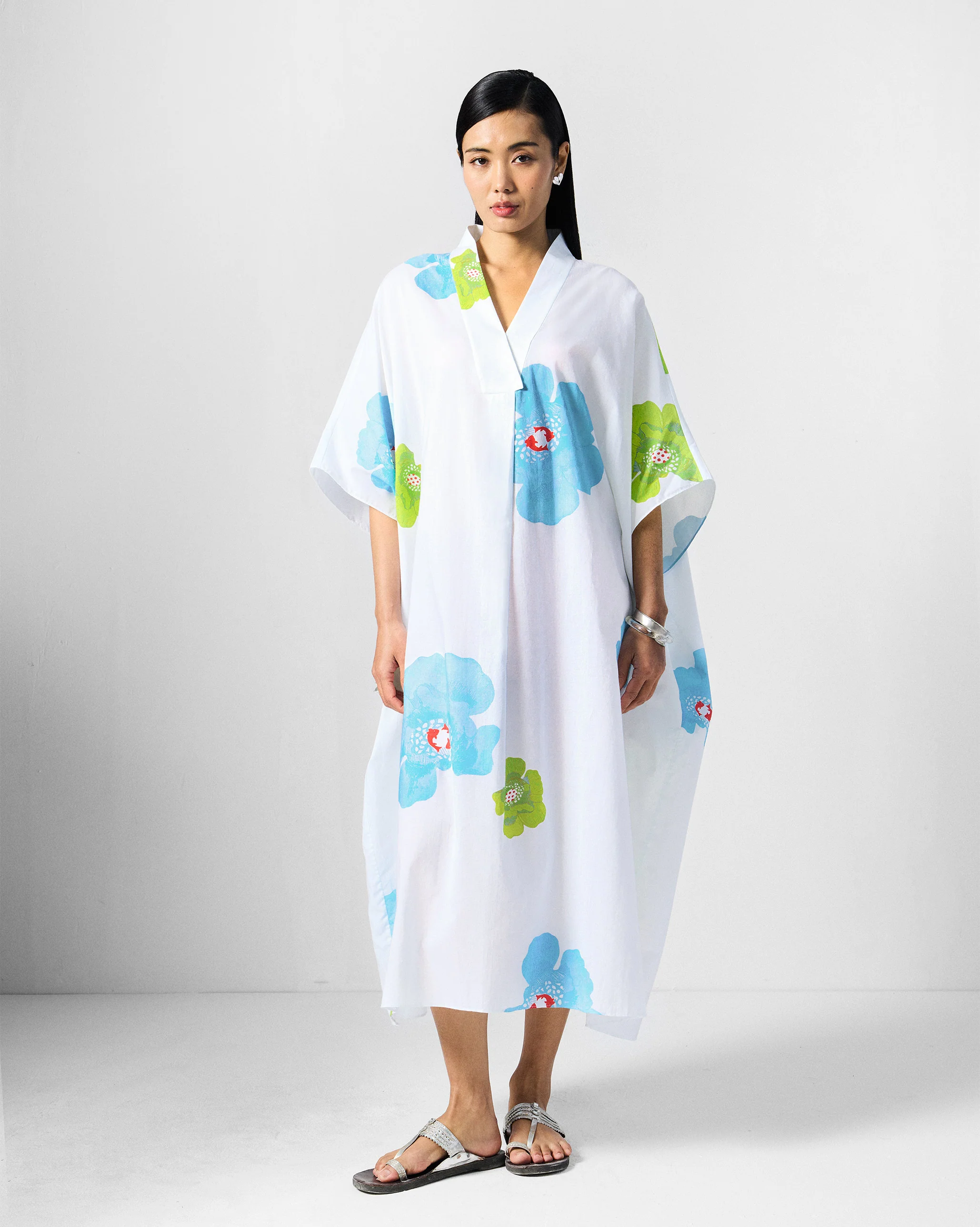 Bea Kaftan - White & Blue Printed - Image 3