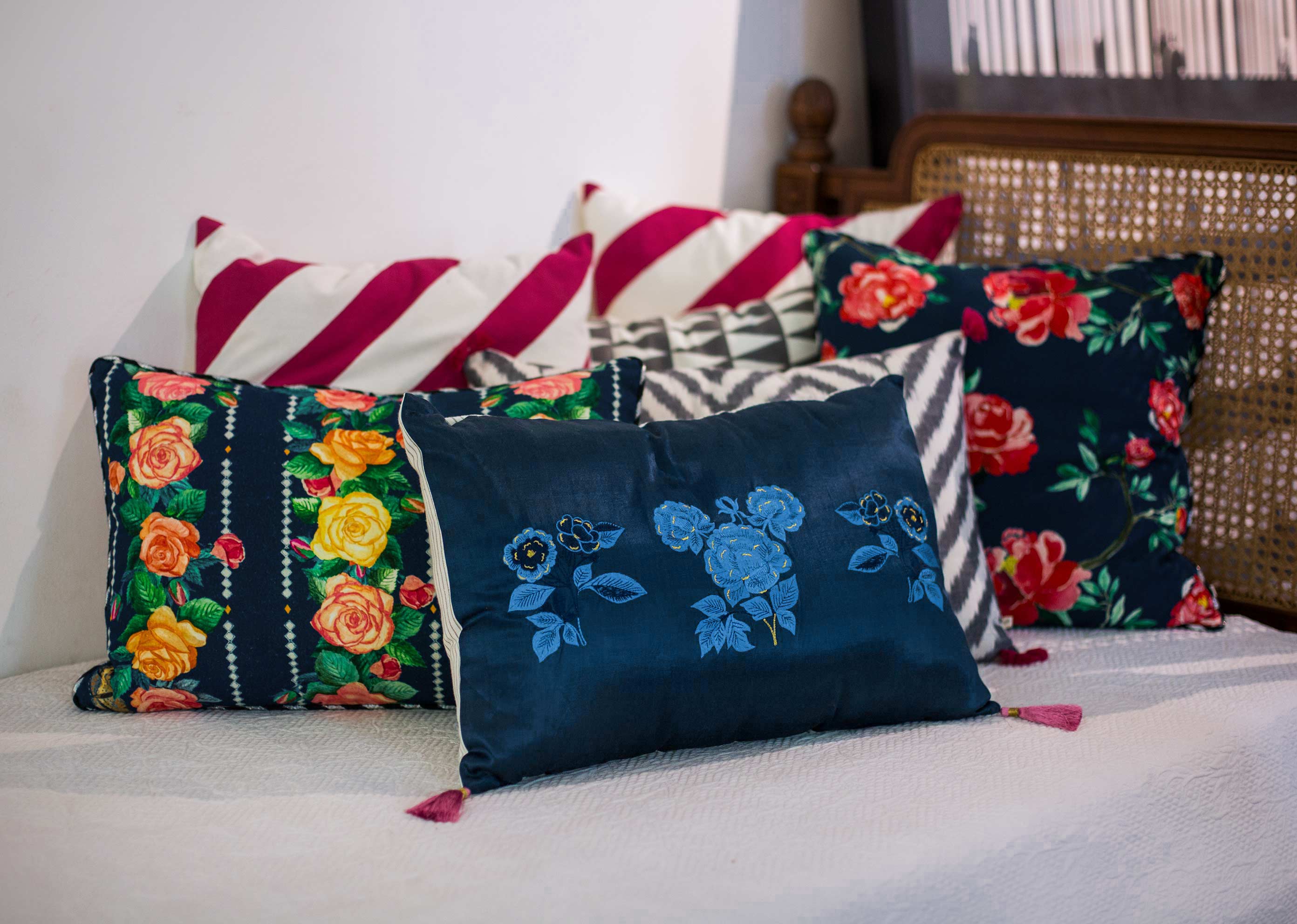 Begonia Lumbar Cushion Cover - Blue - Image 3