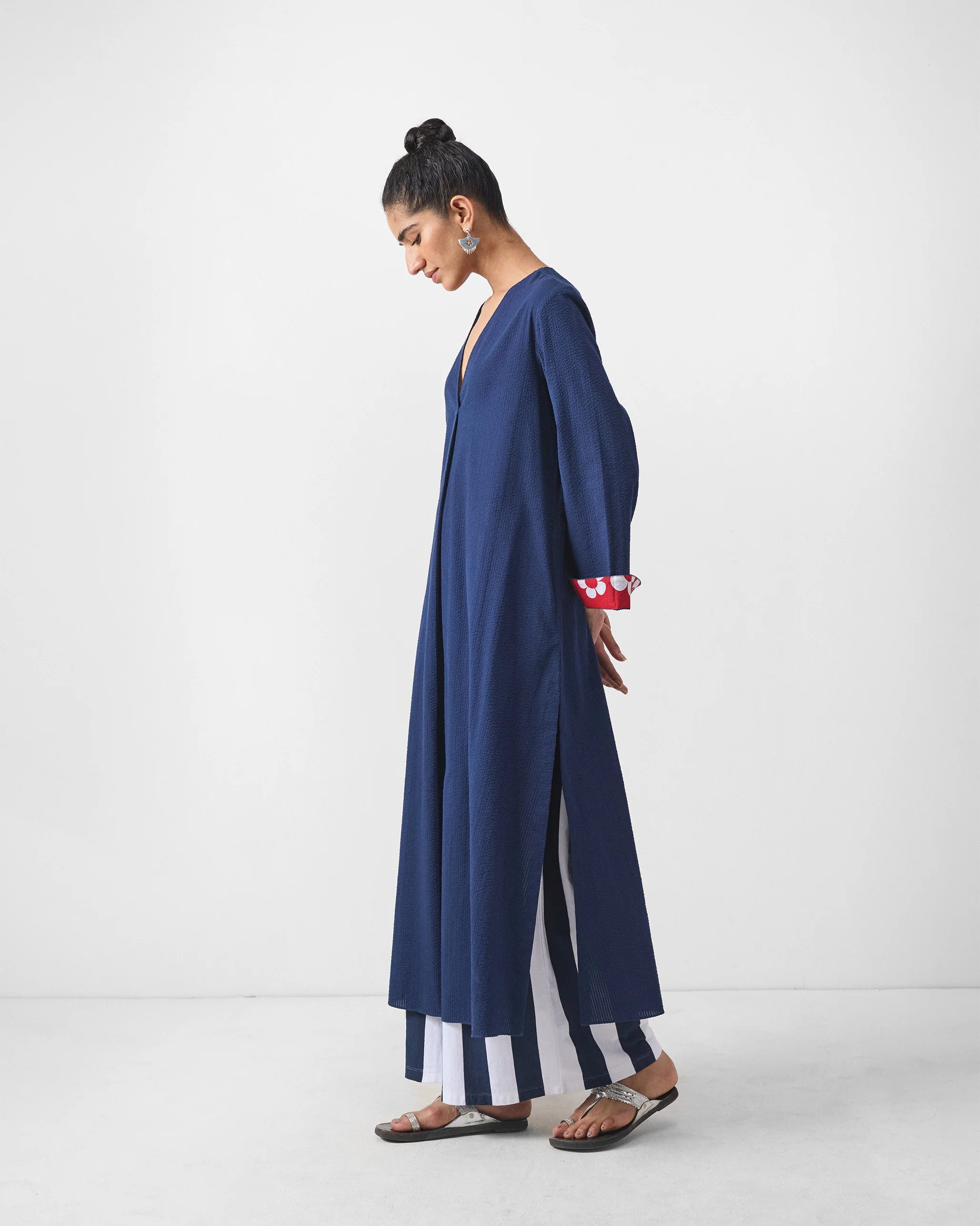 Bell Sleeves Kurta - Navy Seersucker - Image 3