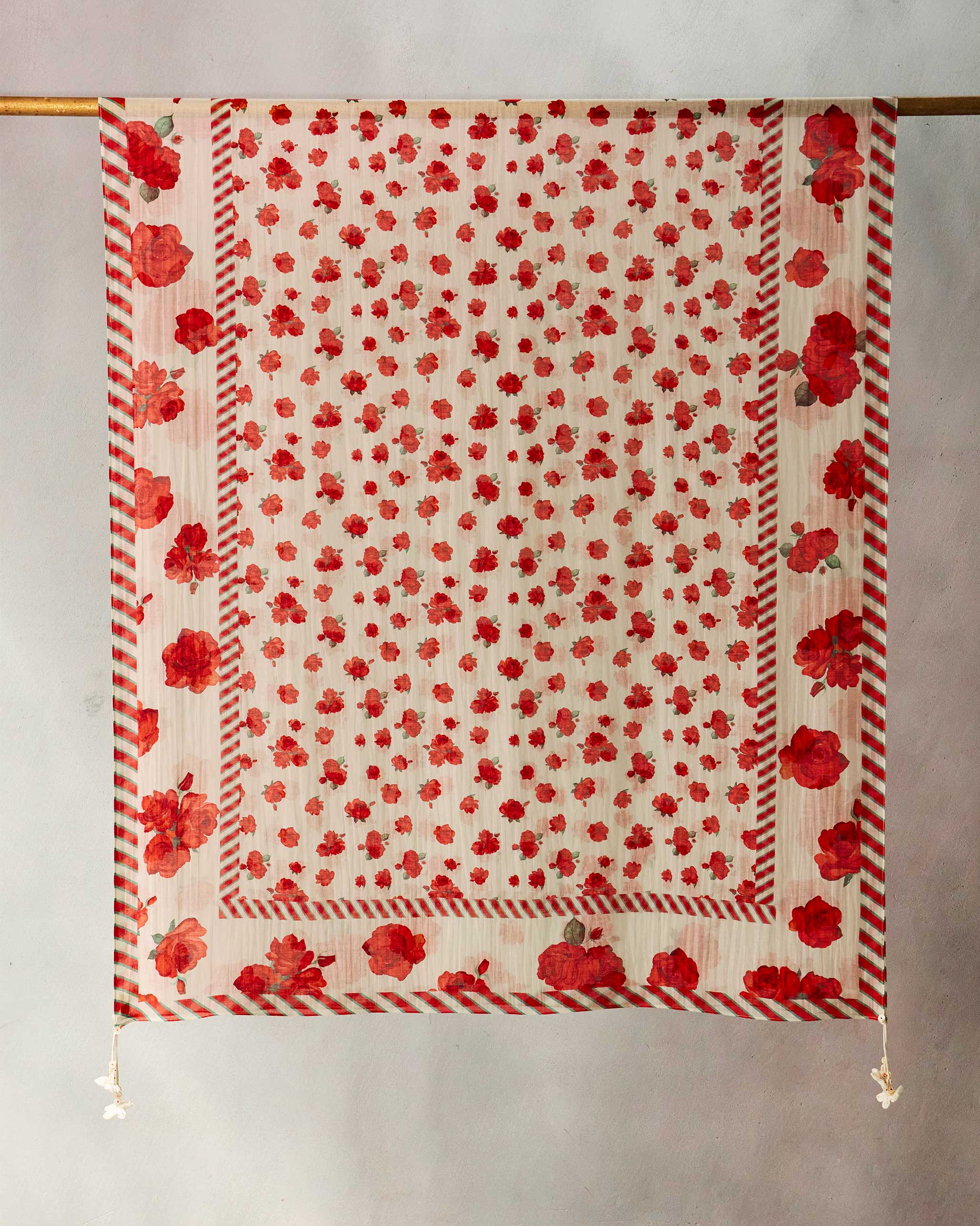 Bentota Dupatta - Ivory & Red Print - Image 5
