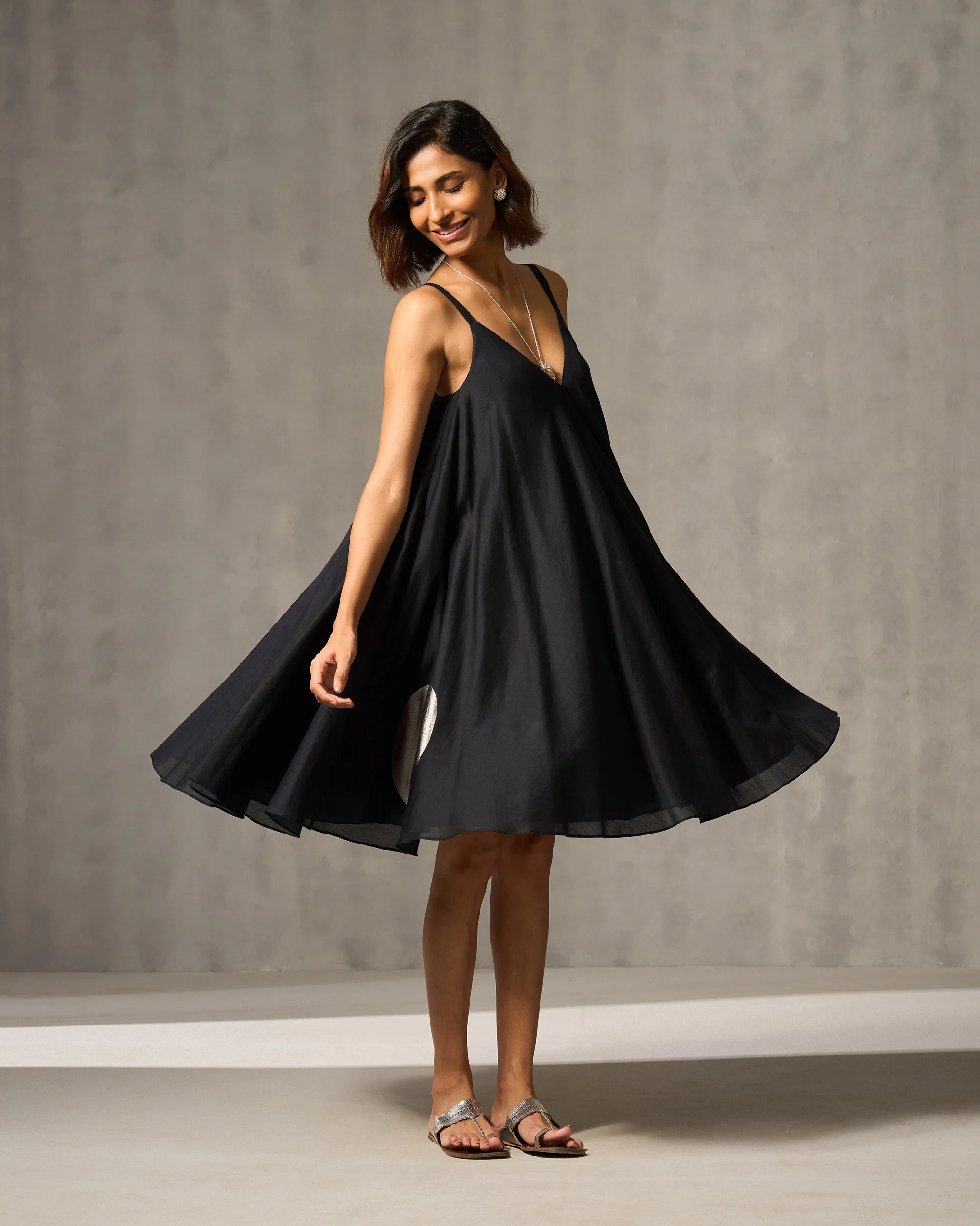 Berber Strappy Dress - Black & Foil Print - Image 6