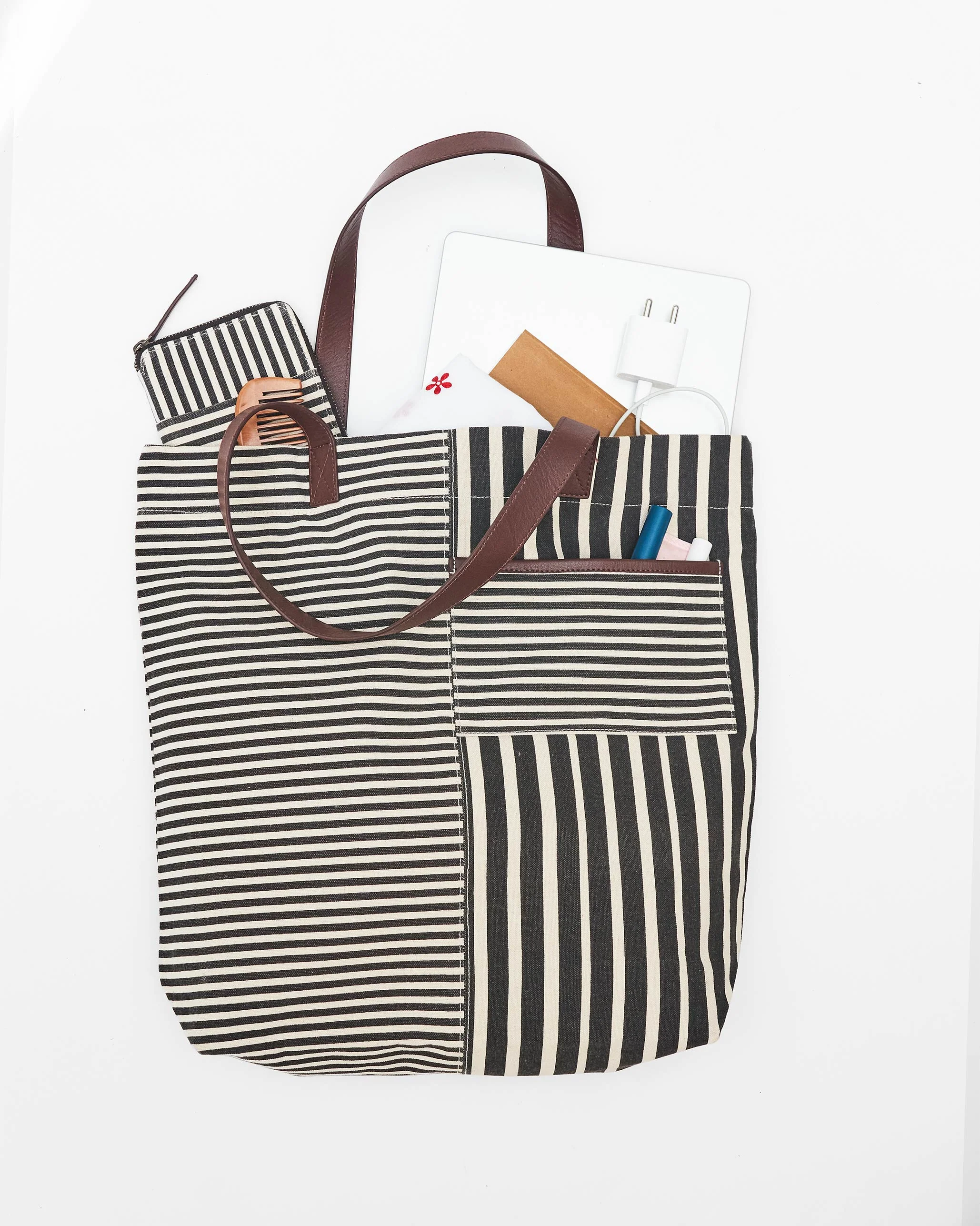 Berber Stripe Tote - Charcoal Stripes - Image 5
