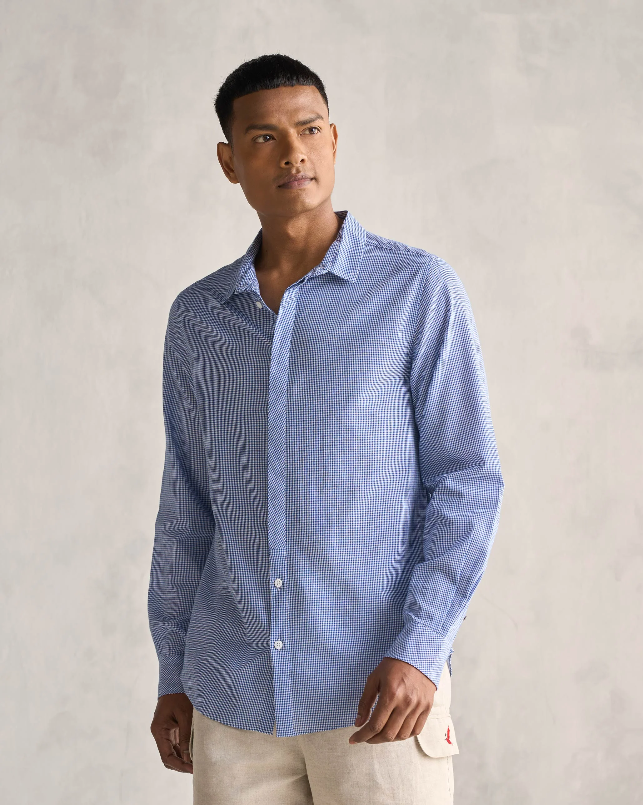 Bias Placket Shirt - Blue Checks - Image 6