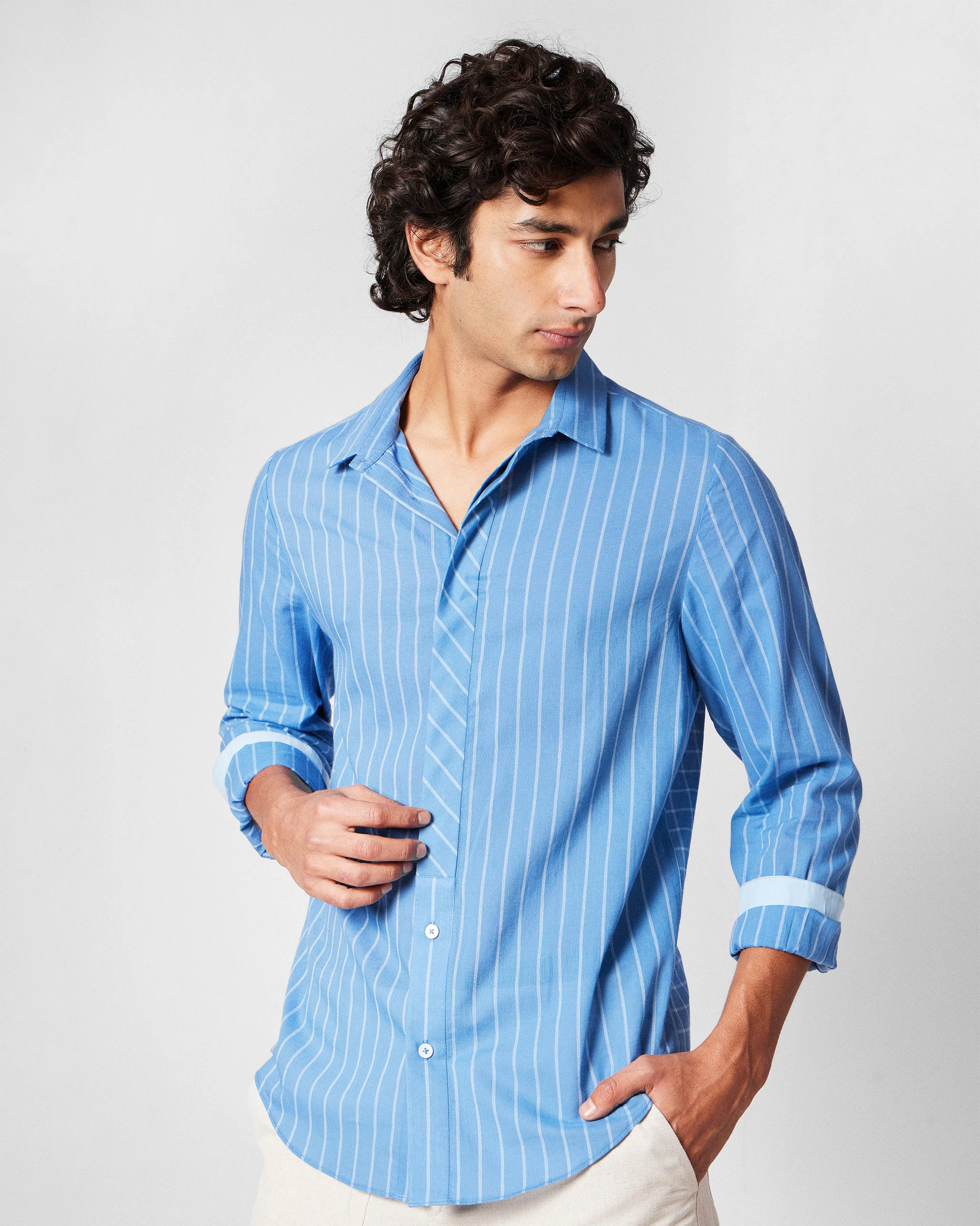 Bias Placket Shirt - Riverside Blue Checks