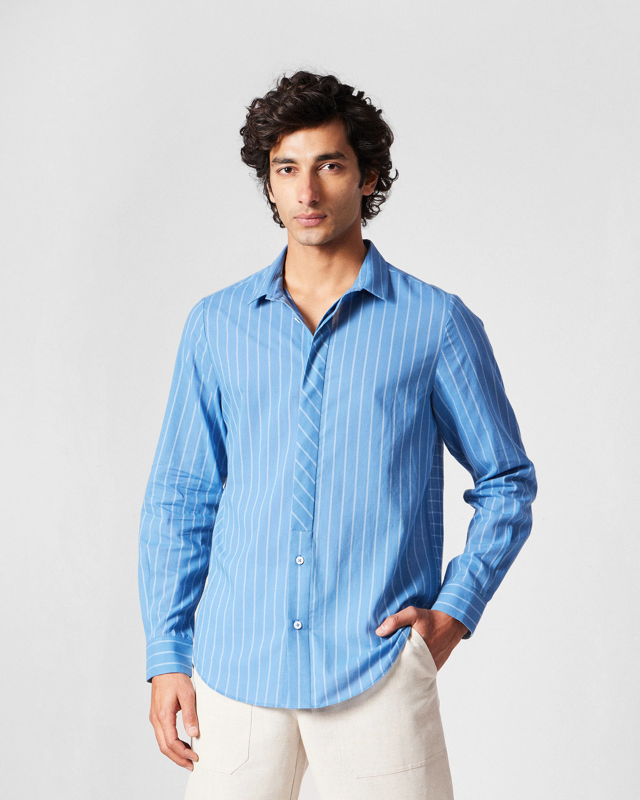 Bias Placket Shirt - Riverside Blue Checks - Image 6
