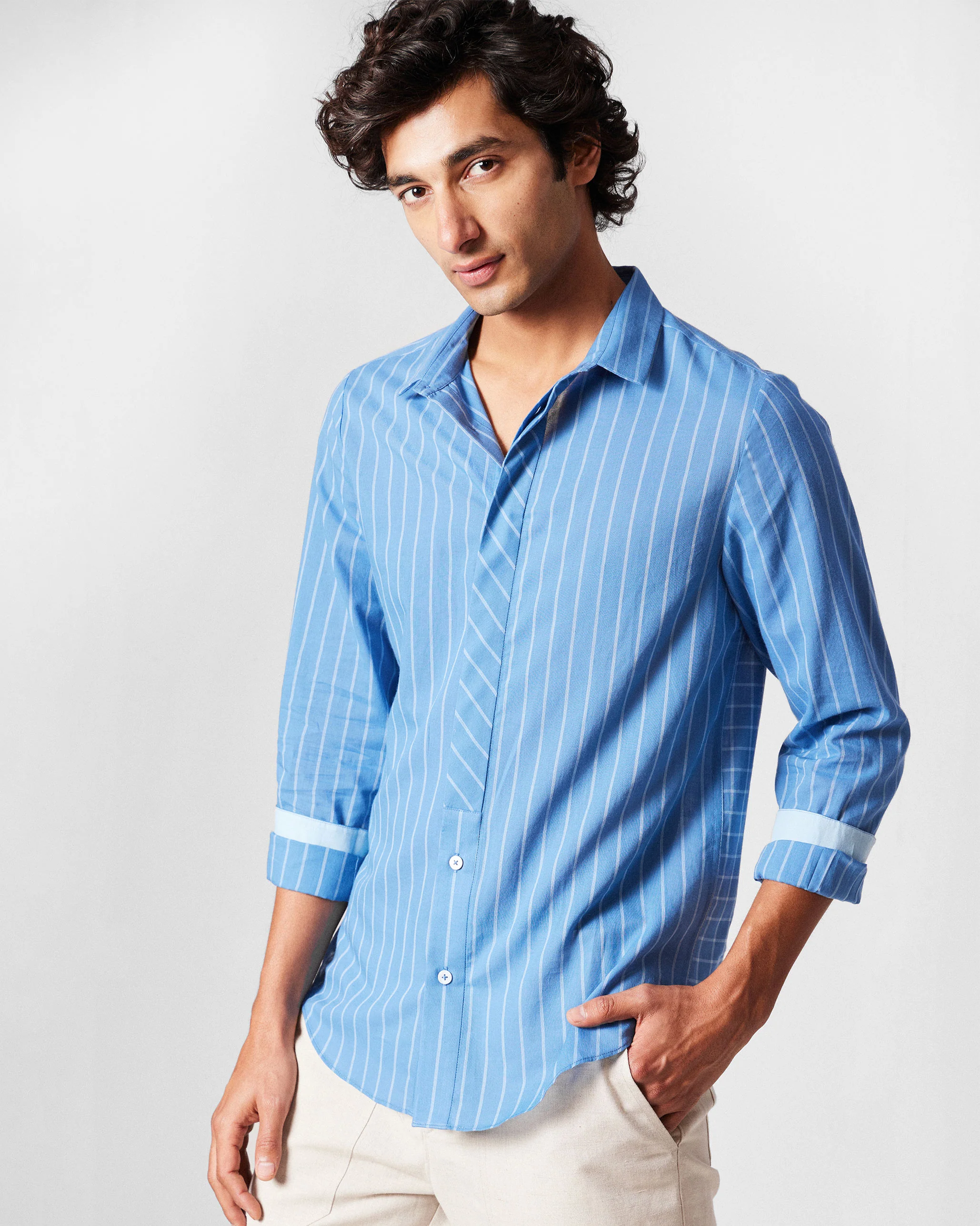 Bias Placket Shirt - Riverside Blue Checks - Image 7