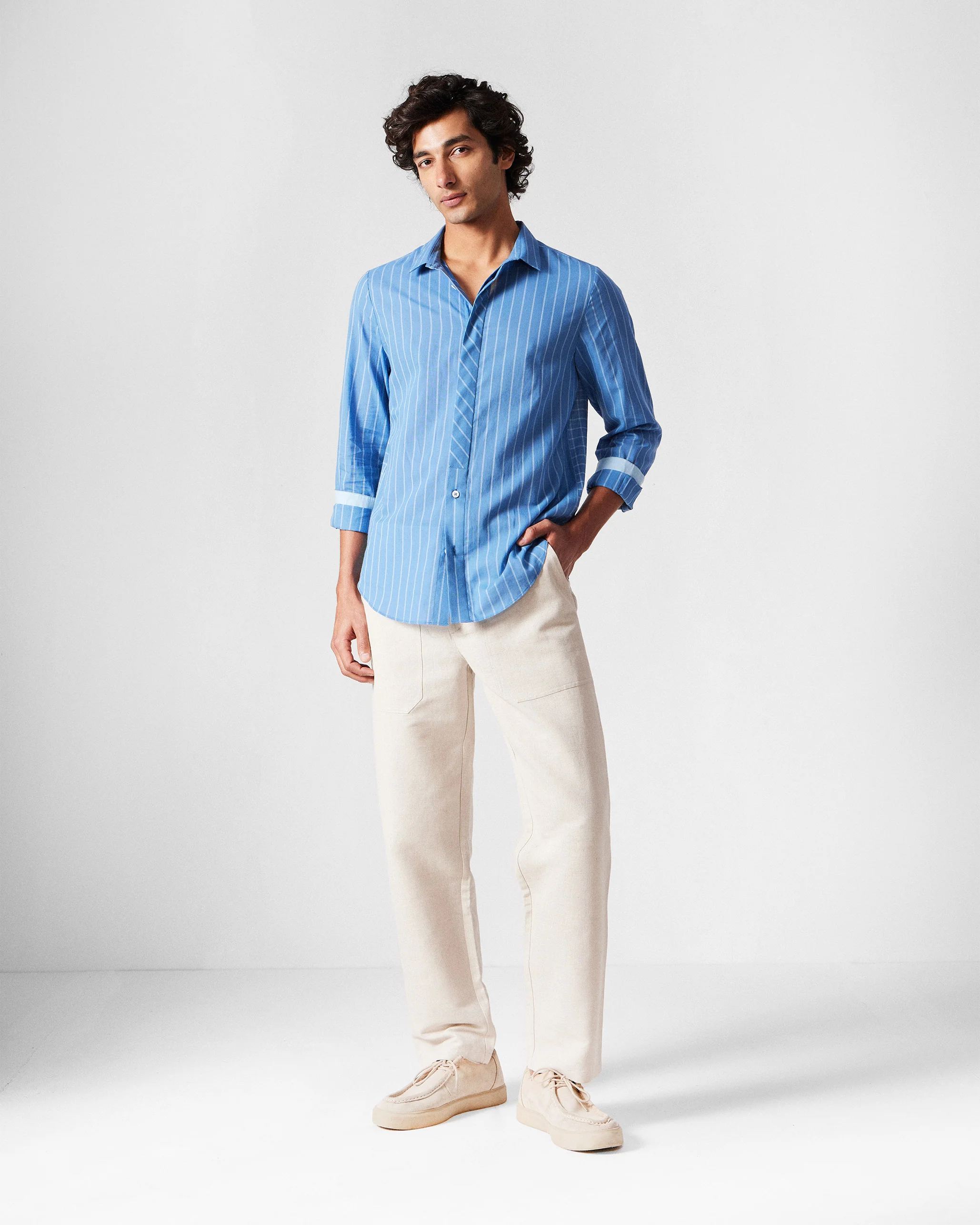 Bias Placket Shirt - Riverside Blue Checks - Image 8