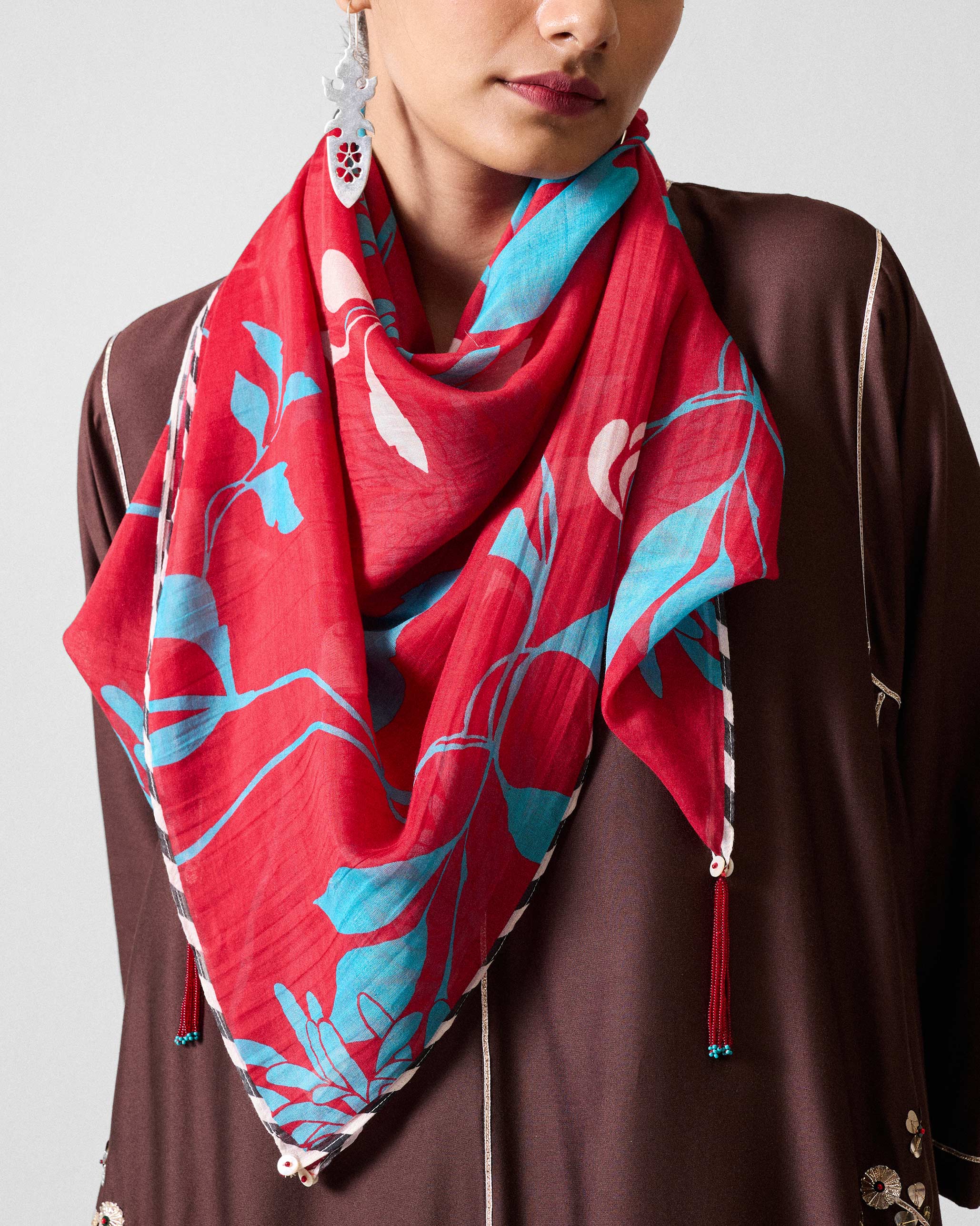 Big Floral Scarf - Red - Image 2