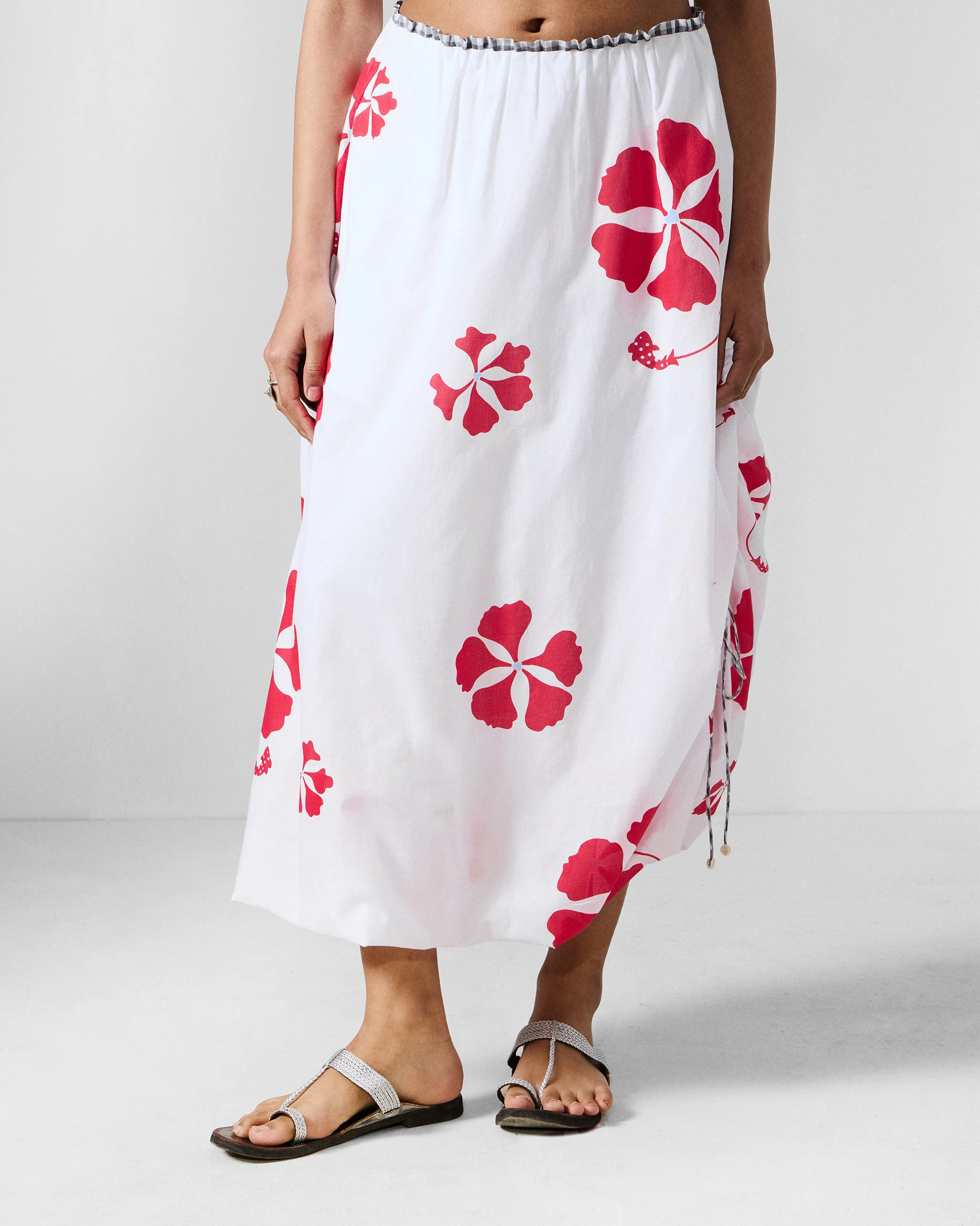 Billow Skirt - White & Red Printed
