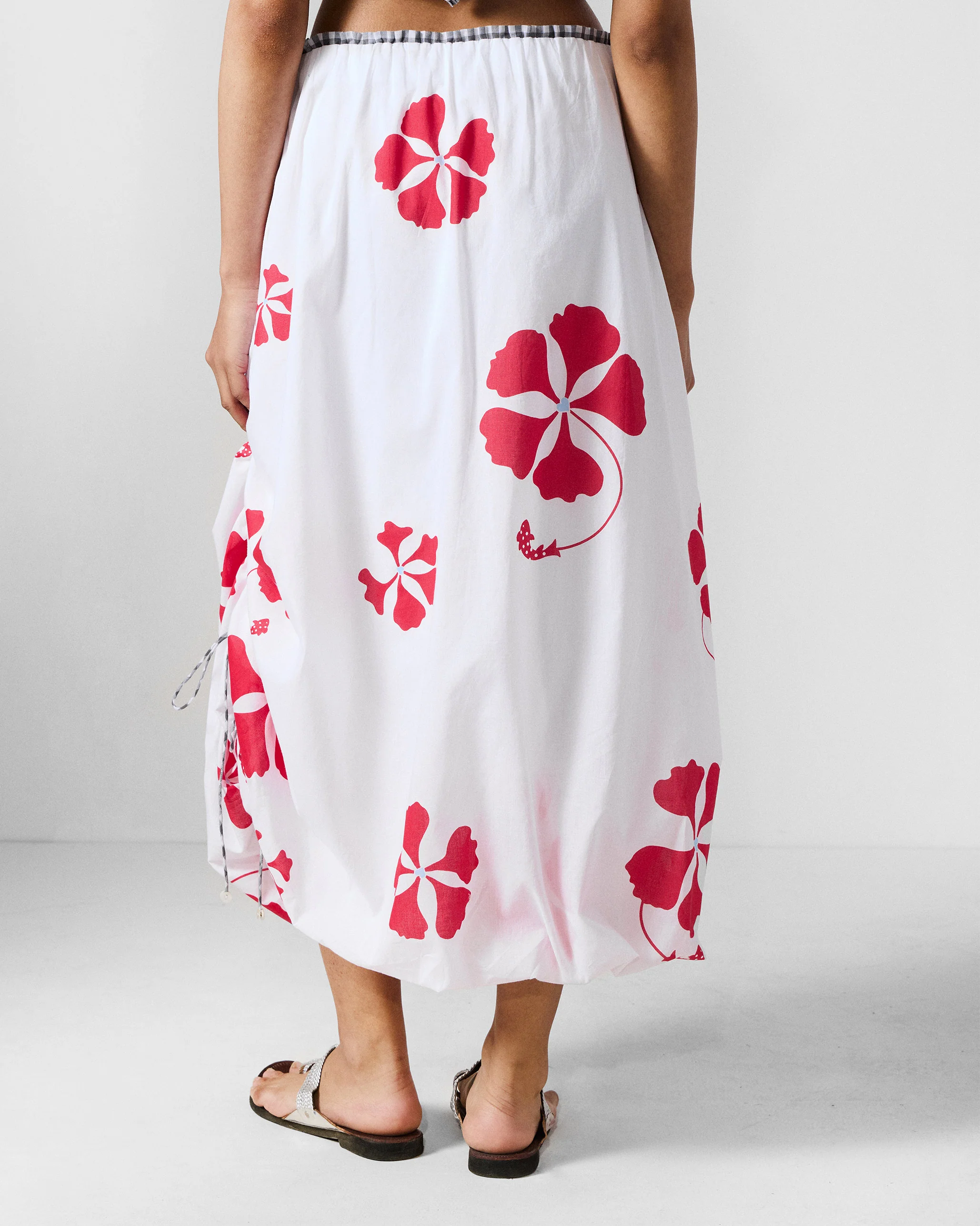 Billow Skirt - White & Red Printed - Image 4