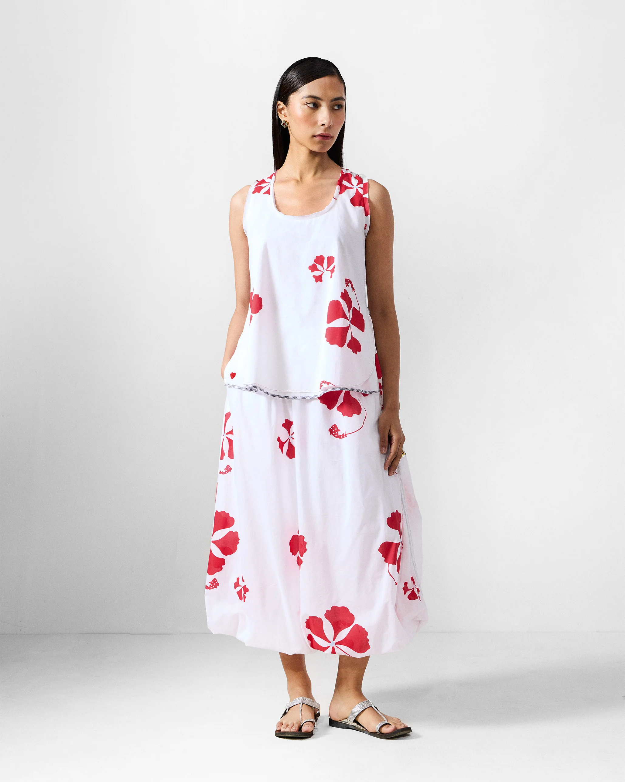 Billow Skirt - White & Red Printed - Image 5