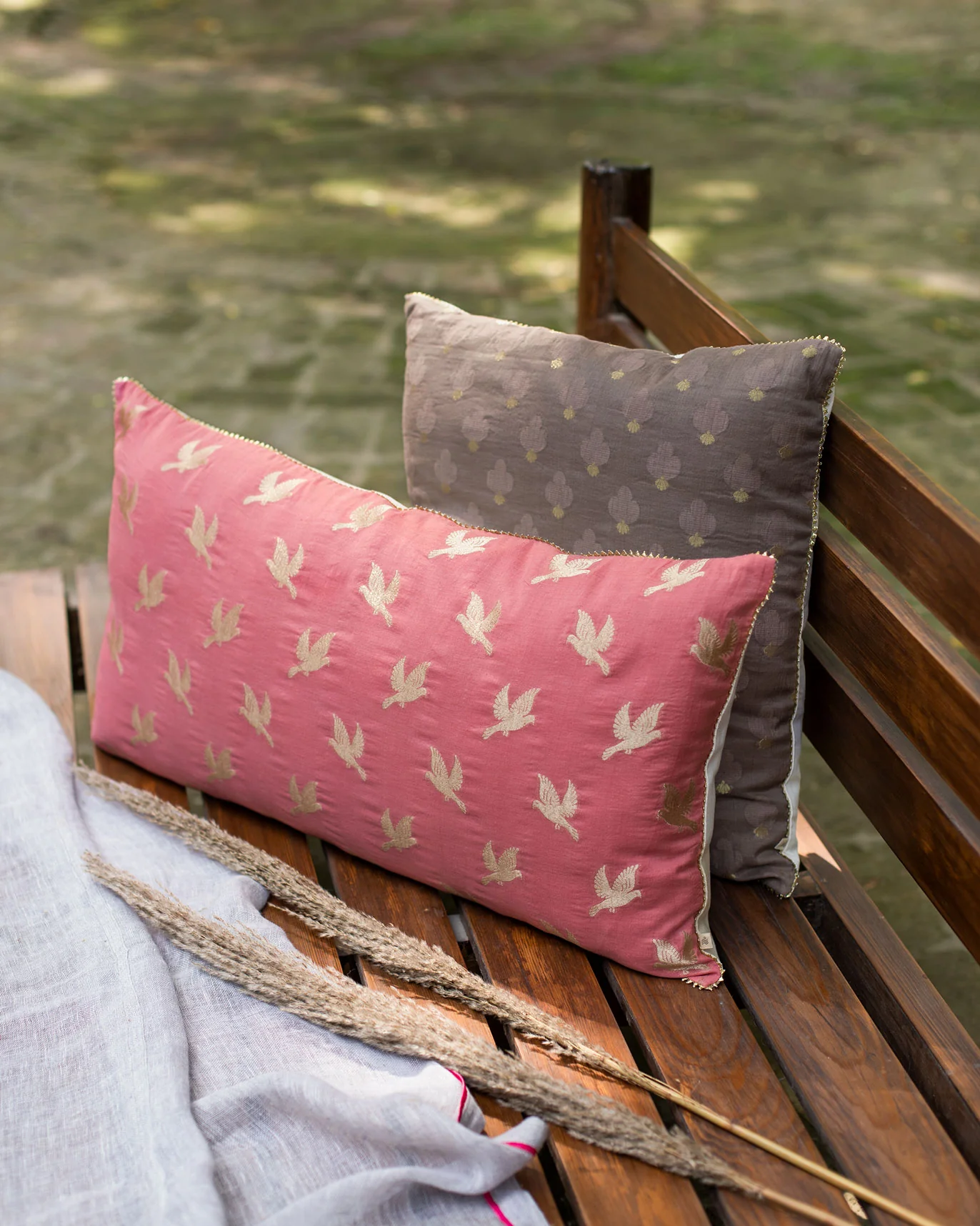 Bird Lumbar Cushion Cover - Pink - Image 2
