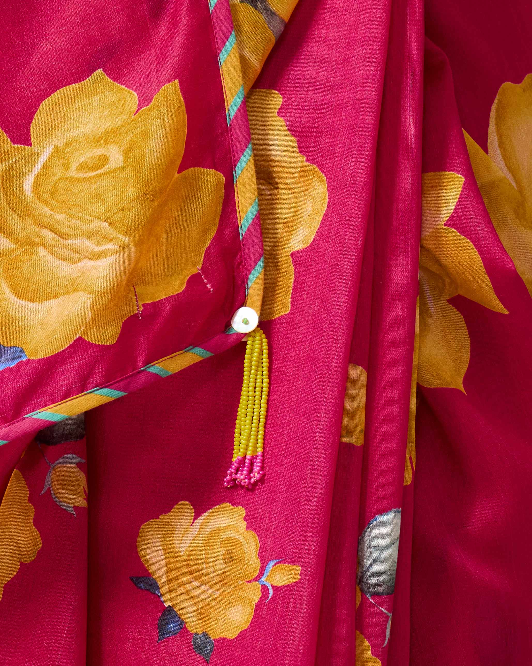 Blossom Sari - Fucshia & Yellow Print - Image 3