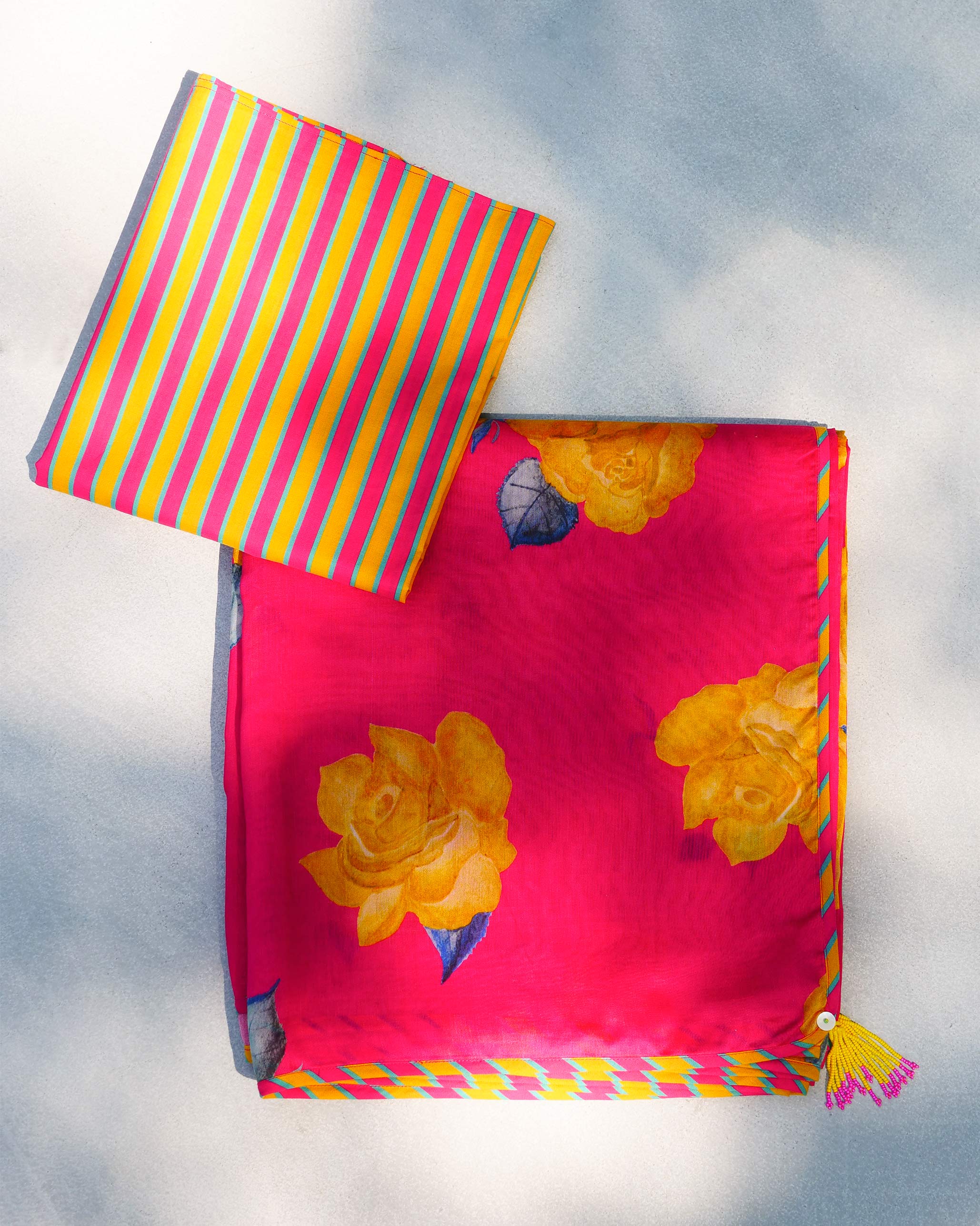 Blossom Sari - Fucshia & Yellow Print - Image 5