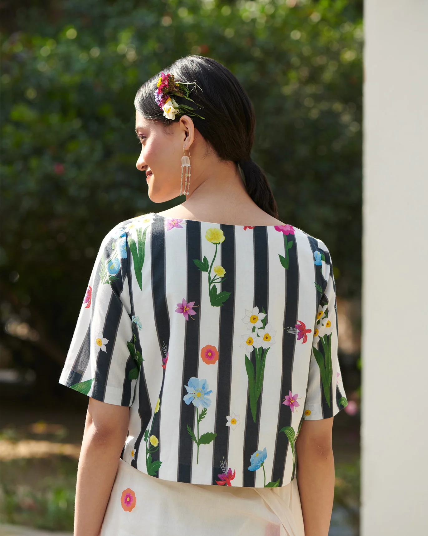 Boat Neck Blouse - White & Black - Image 2
