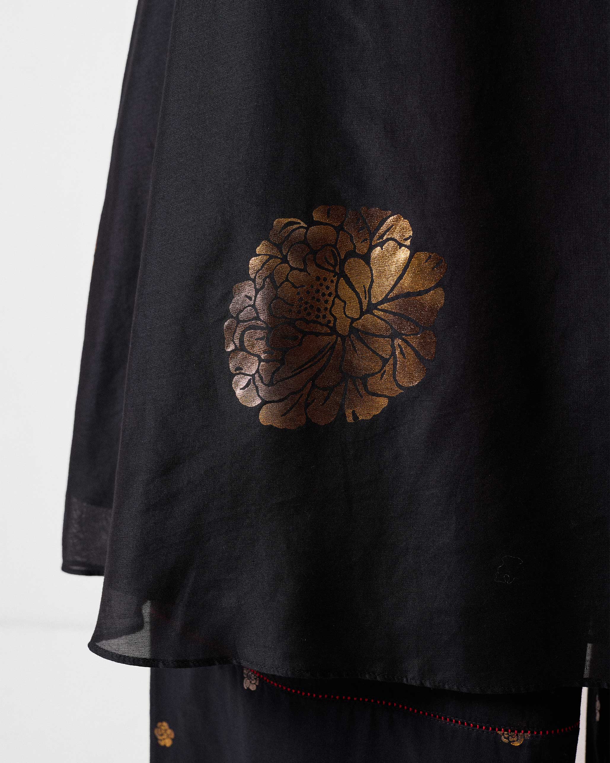 Boat Neck Kurta - Black & Gold Printed - Image 5