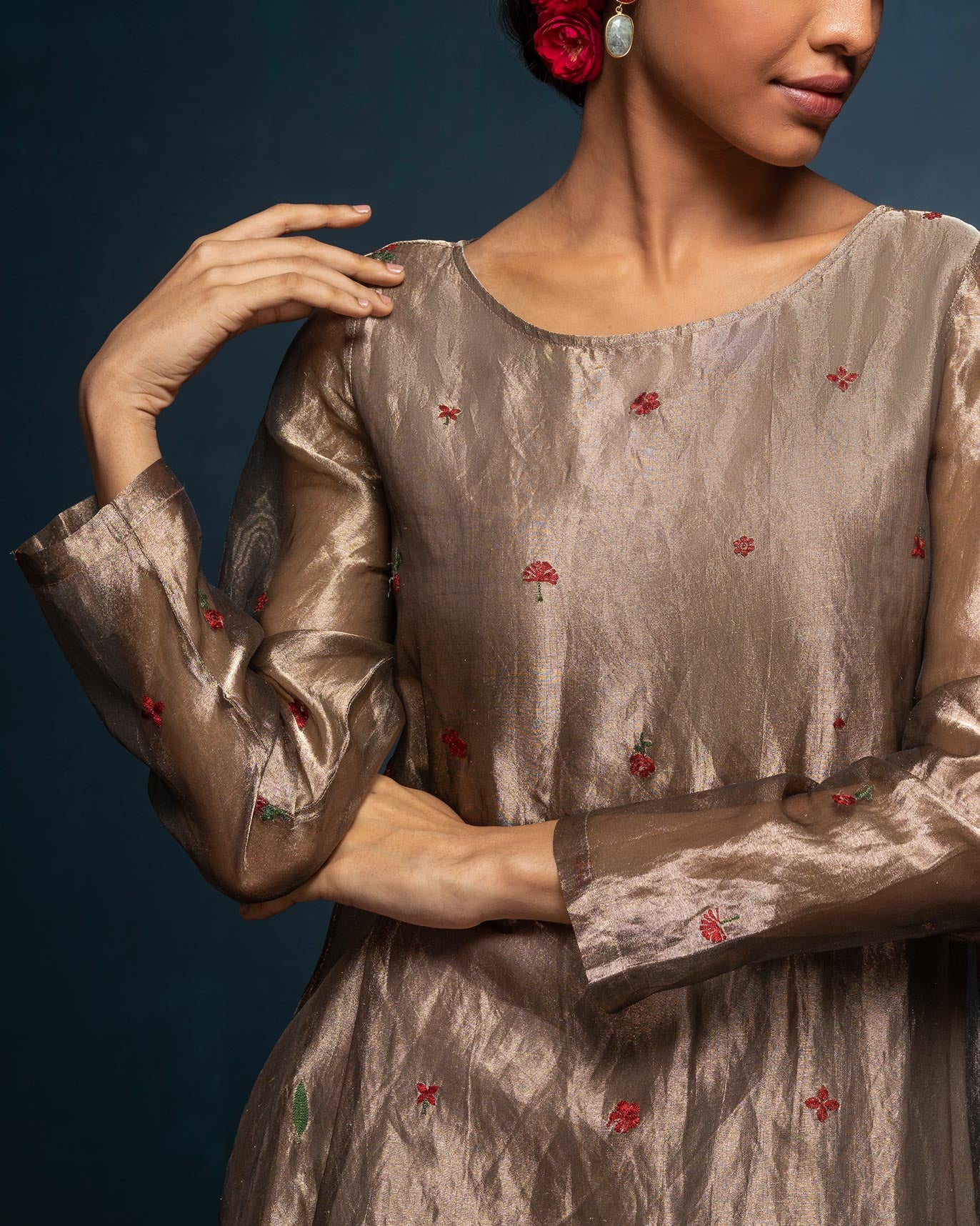 Boat Neck Kurta - Gold - Image 2